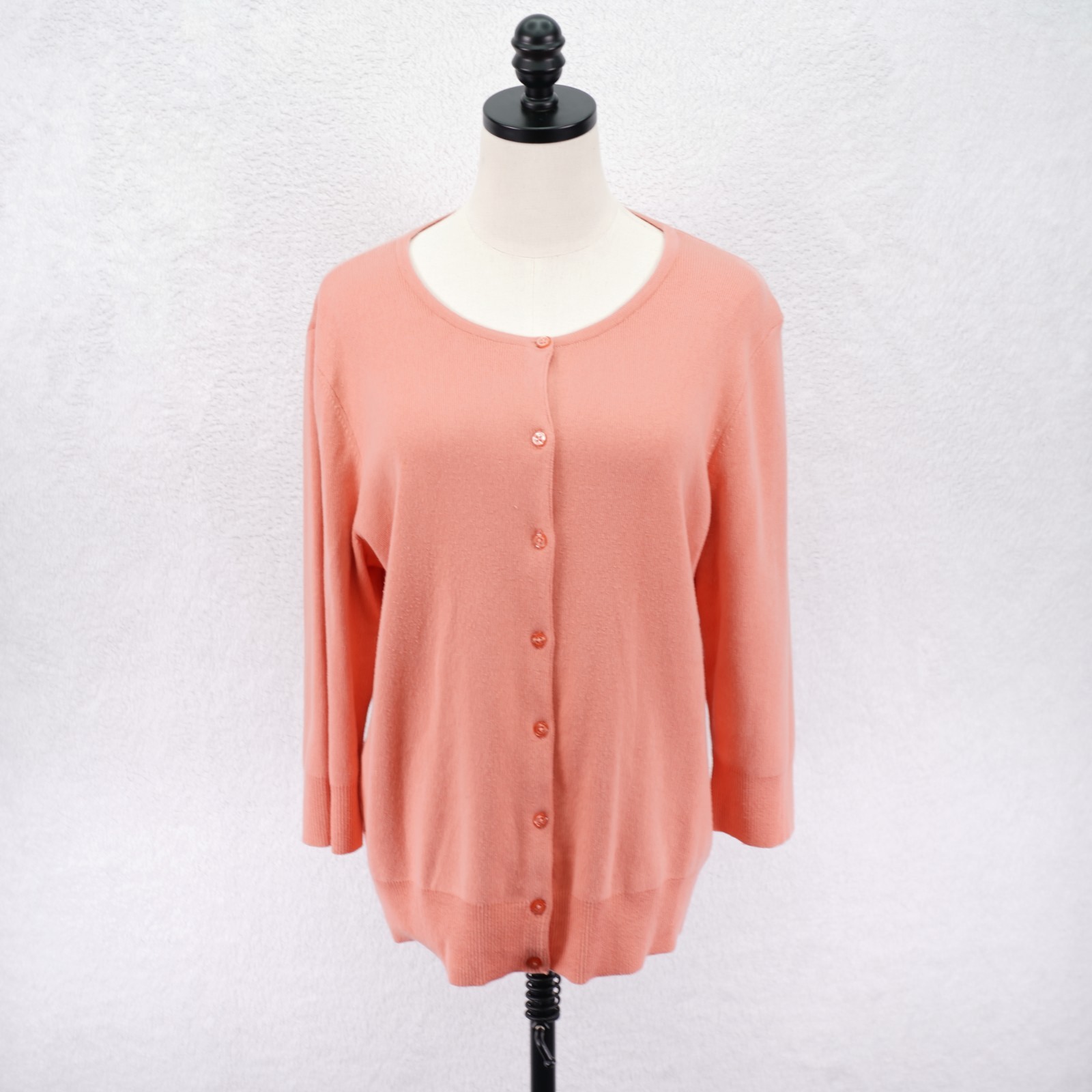 Croft & Barrow Peach Button Front Cardigan Knit Sweater -XL- Cotton Nylon Round