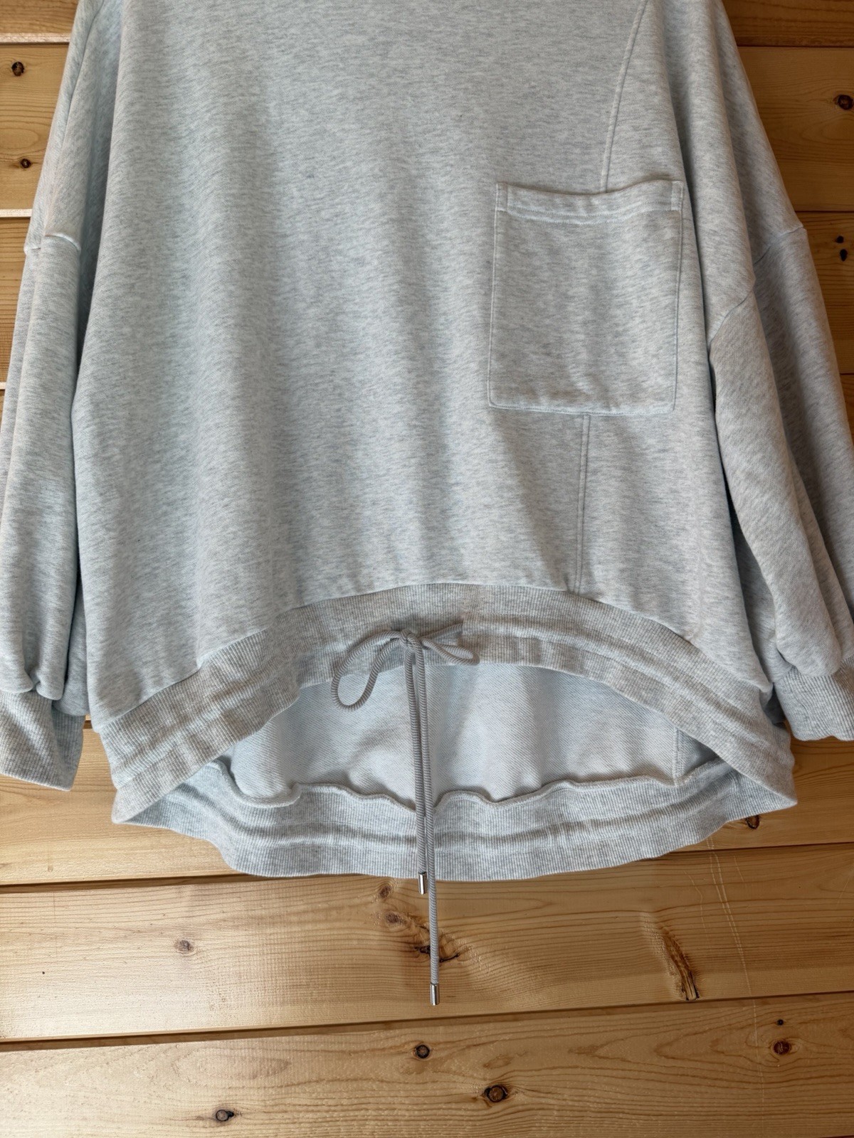 Nap Loungewear Gray Drawstring Hem Cotton Pullover Sweatshirt Cozy Hi Low Sz Lg