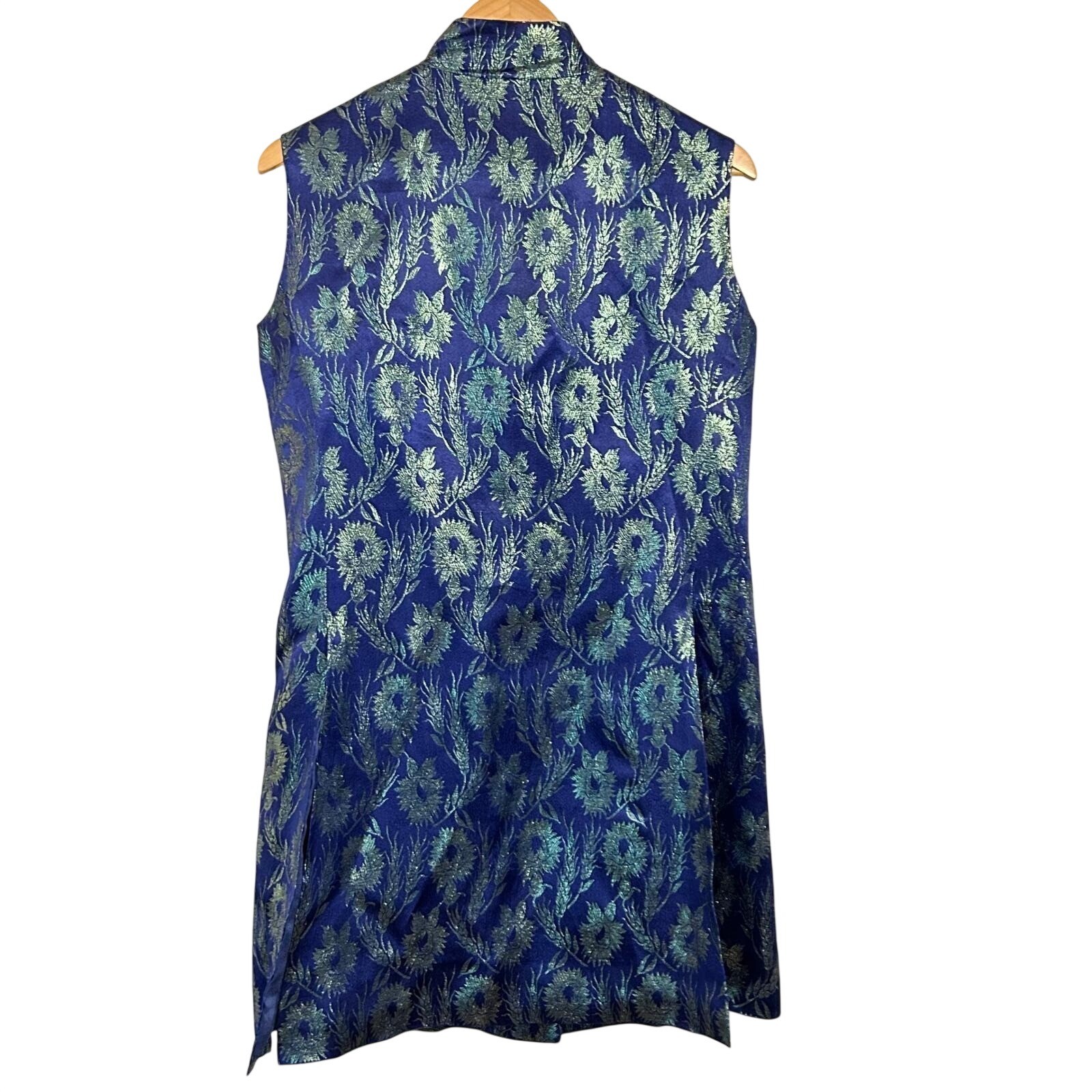 Vintage Brocade Tunic Vest 1980s Chinese Silk Metallic Floral Cheongsam Style