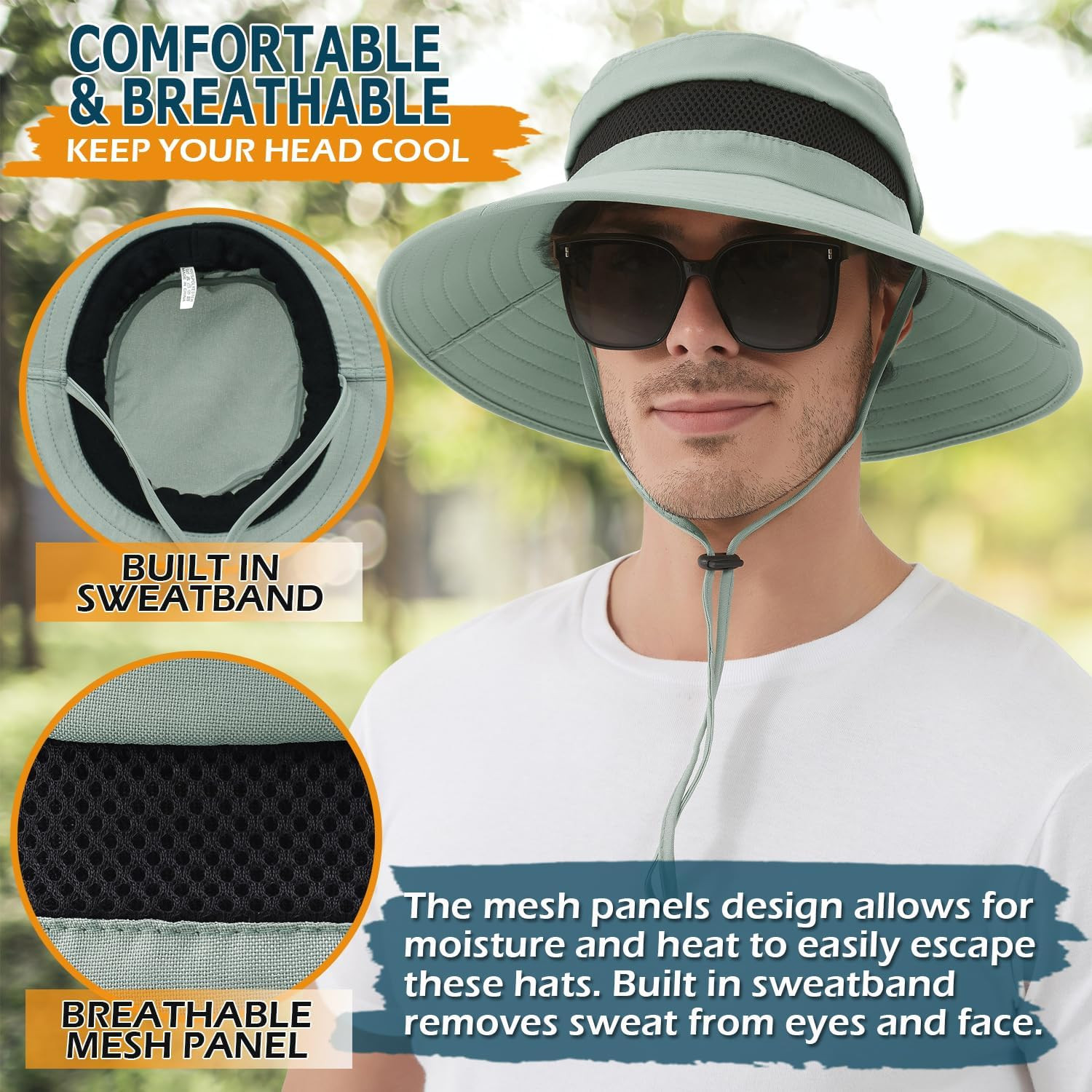 Waterproof Sun Hat for Men Women, UPF 50+ UV Protection Wide Brim Packable Hat f