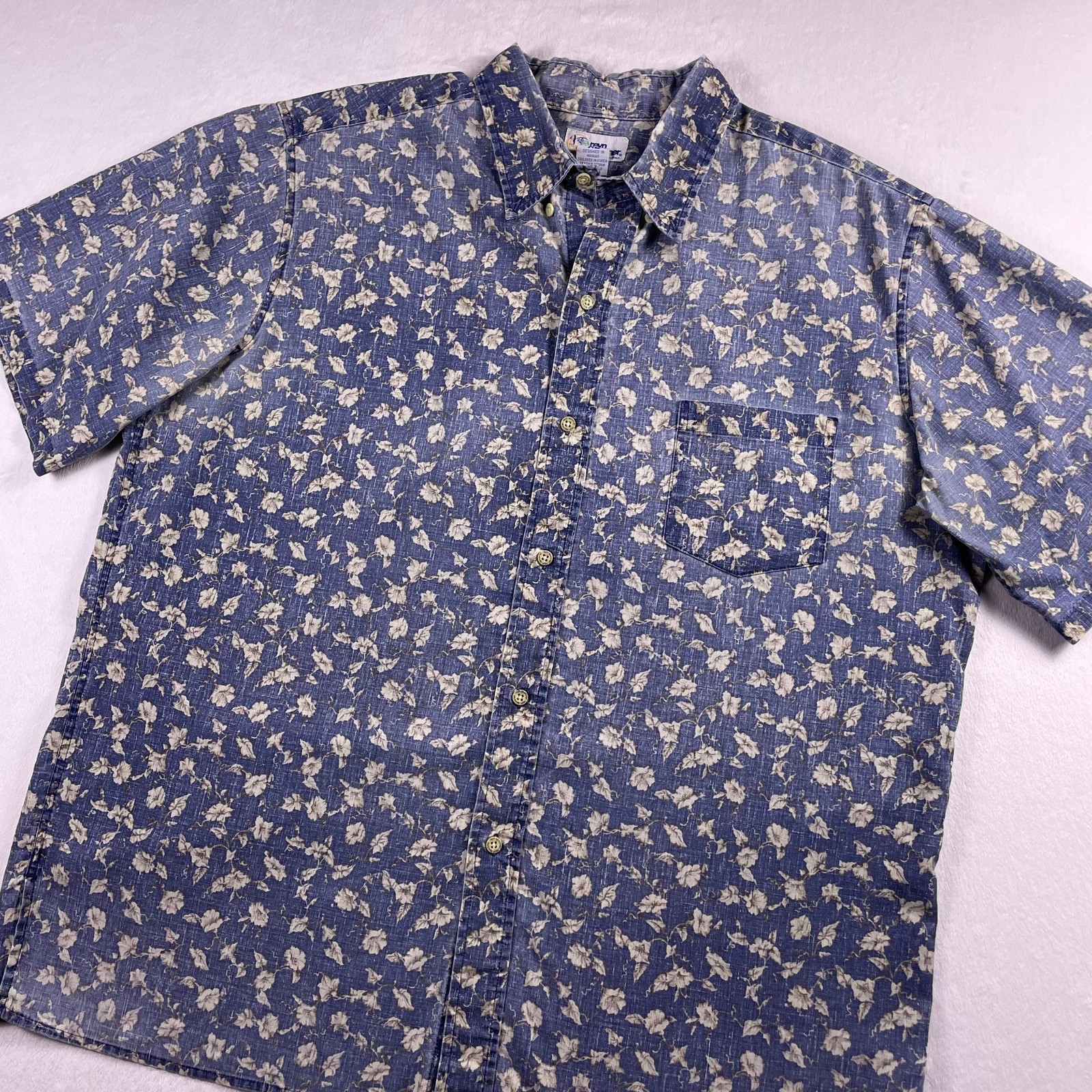 Vtg Reyn Spooner Hawaiian Camp Shirt Mens XL Blue Floral Cotton Poly Aloha USA