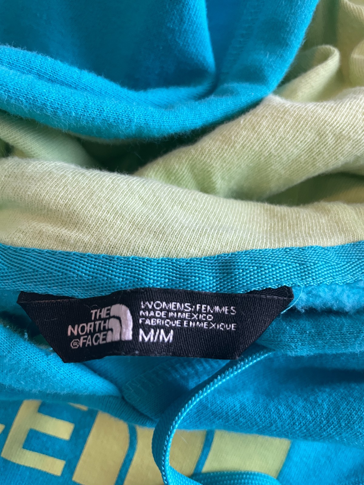 North Face Womens Hoodie Teal w/ Lime Green Lettering/Lining Size Medium