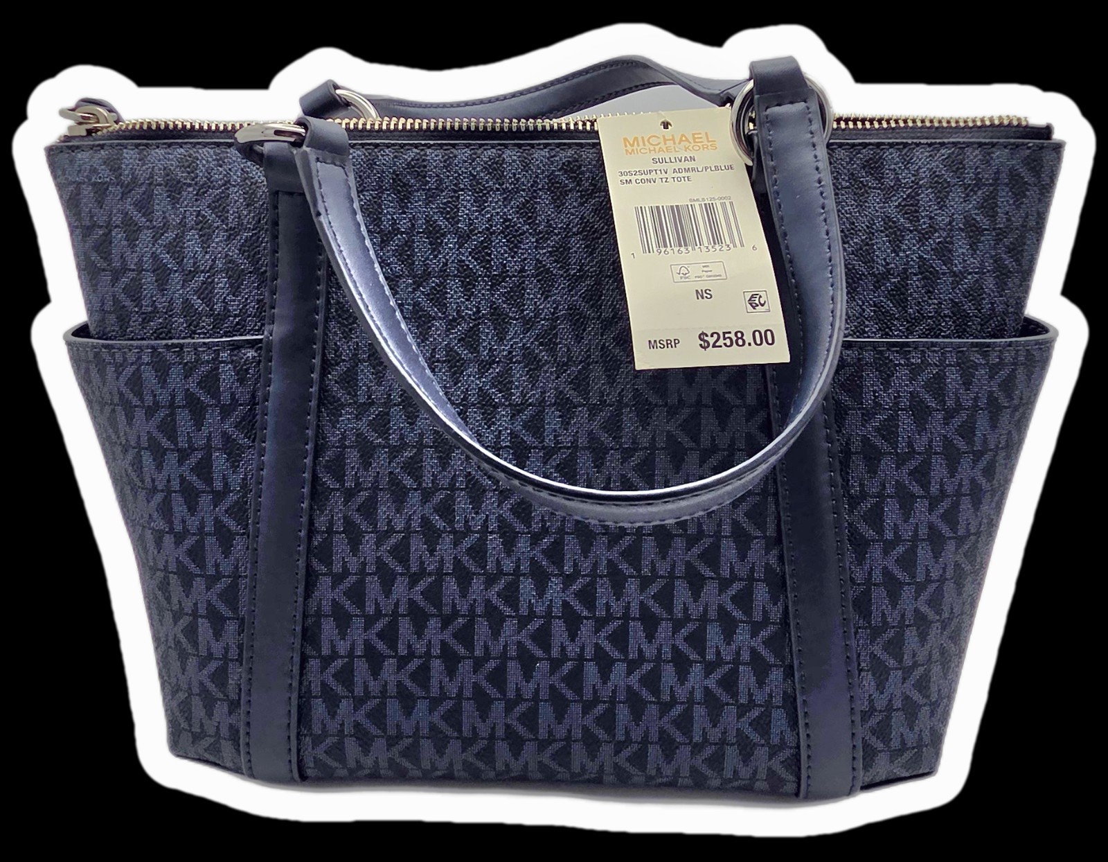 Michael Kors Blue Signature Coated Canvas and Leather Sullivan Satchel