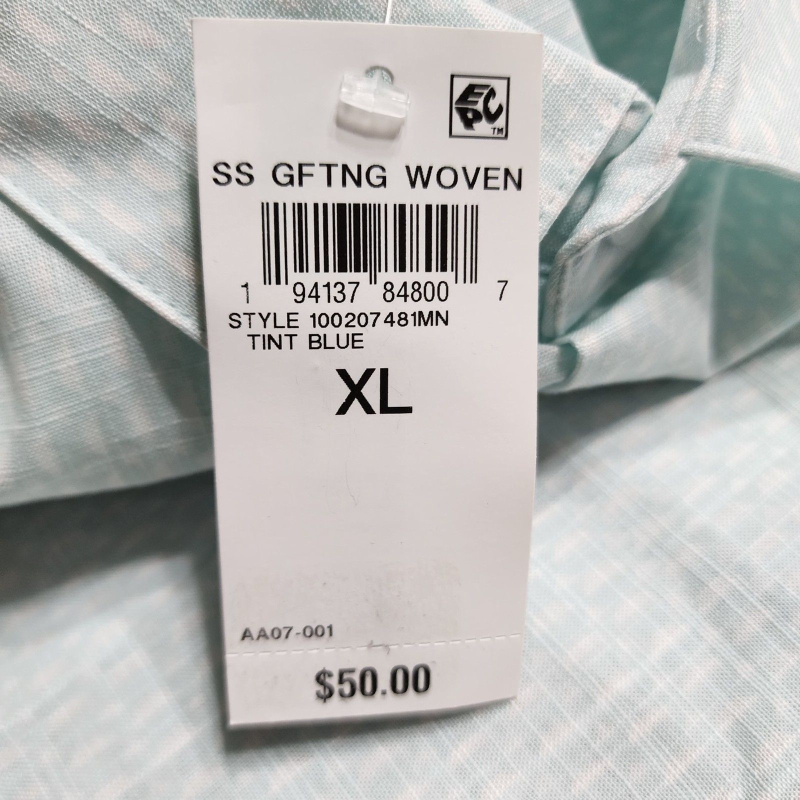 Alfani Tint Blue Short‑Sleeve Button‑Up Shirt – XL – 100% Cotton – NWT