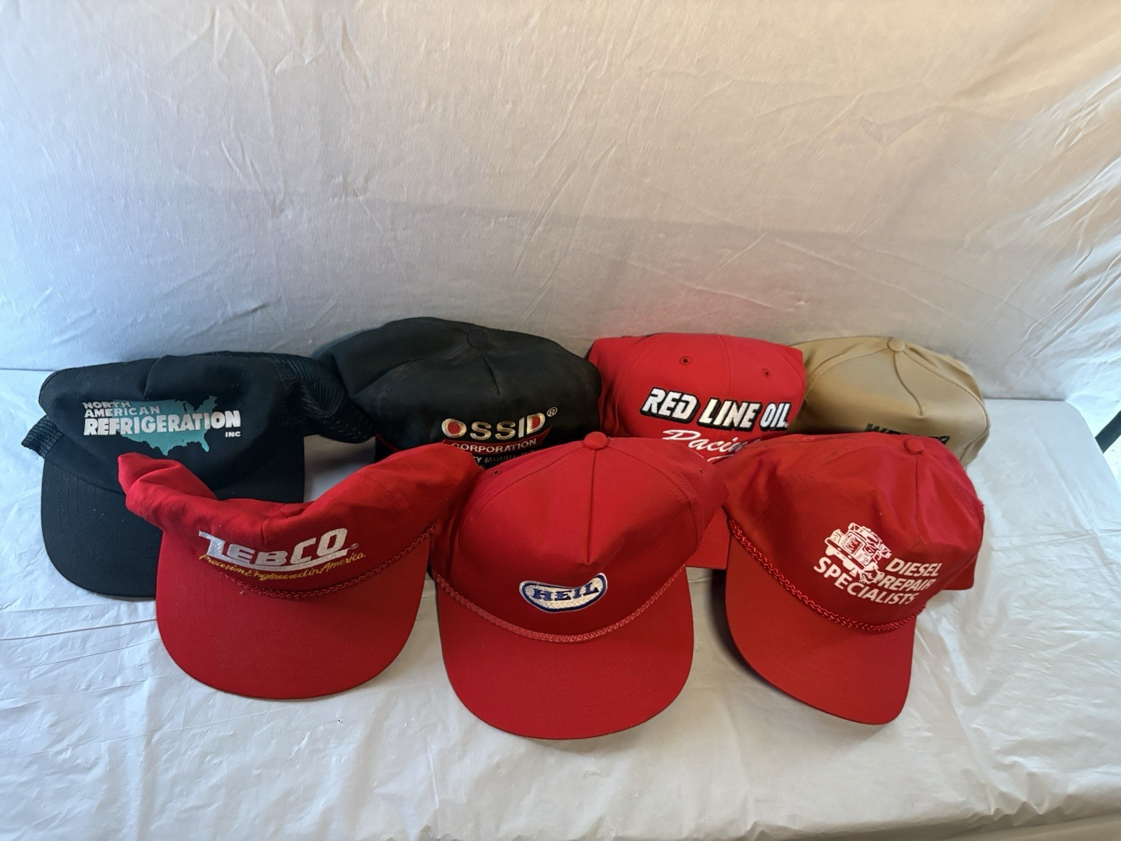 Vintage Advertising Trucker Hat Lot Red Line Oil OSSD HEI Diesel Repair Caps 7