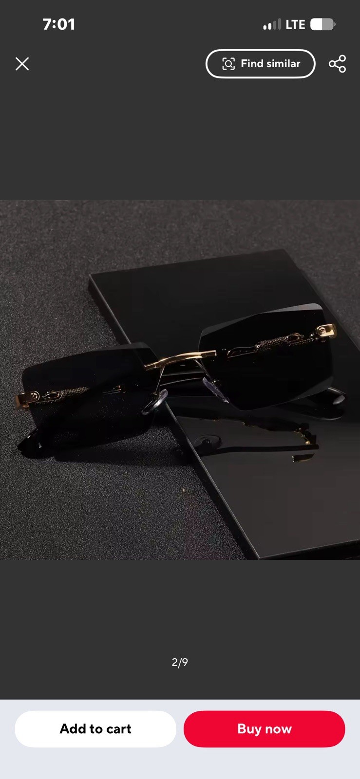 Men’s Rimless Rectangle Sunglasses Gray Tinted Lenses Gold Metal Frame 140mm