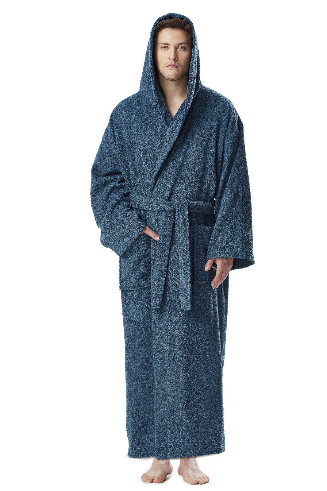 Men’s Long Hooded Ankle Length Turkish Cotton Bathrobe Robe