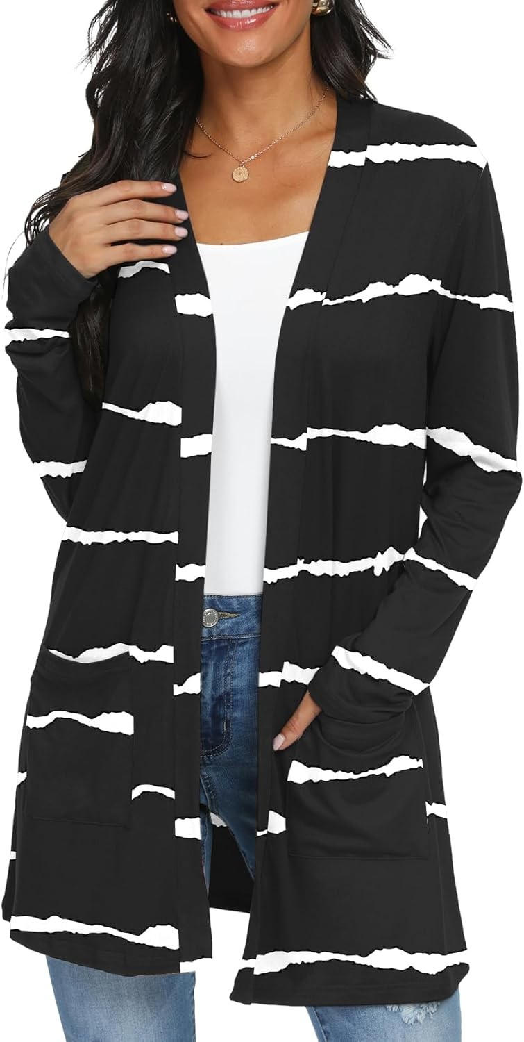 Womens Open Front Long Sleeve Cardigan Lightweight Casual Knit Sweater