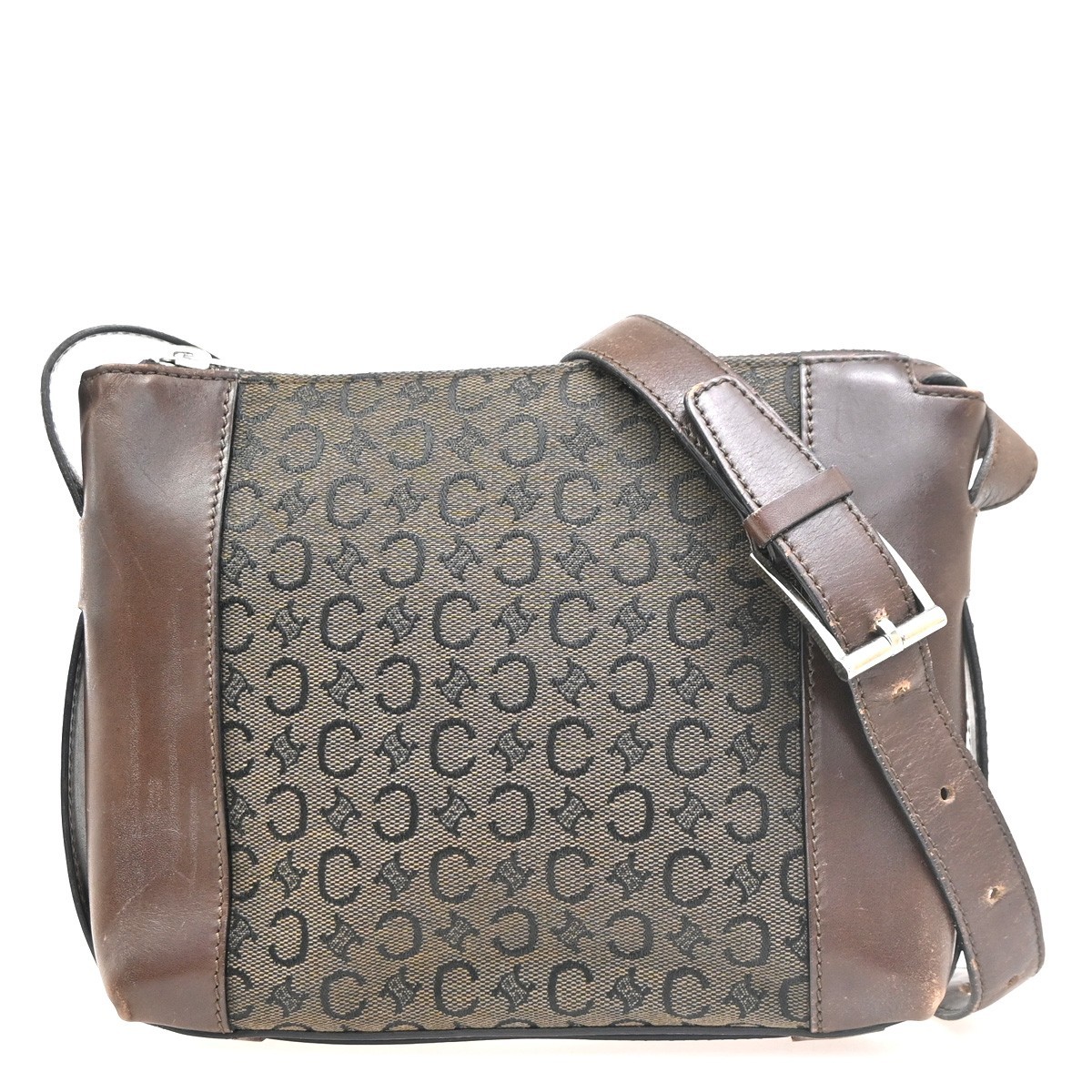 CELINE C Macadam Shoulder Crossbody Bag Canvas Leather Brown SHW Italy 67MA138
