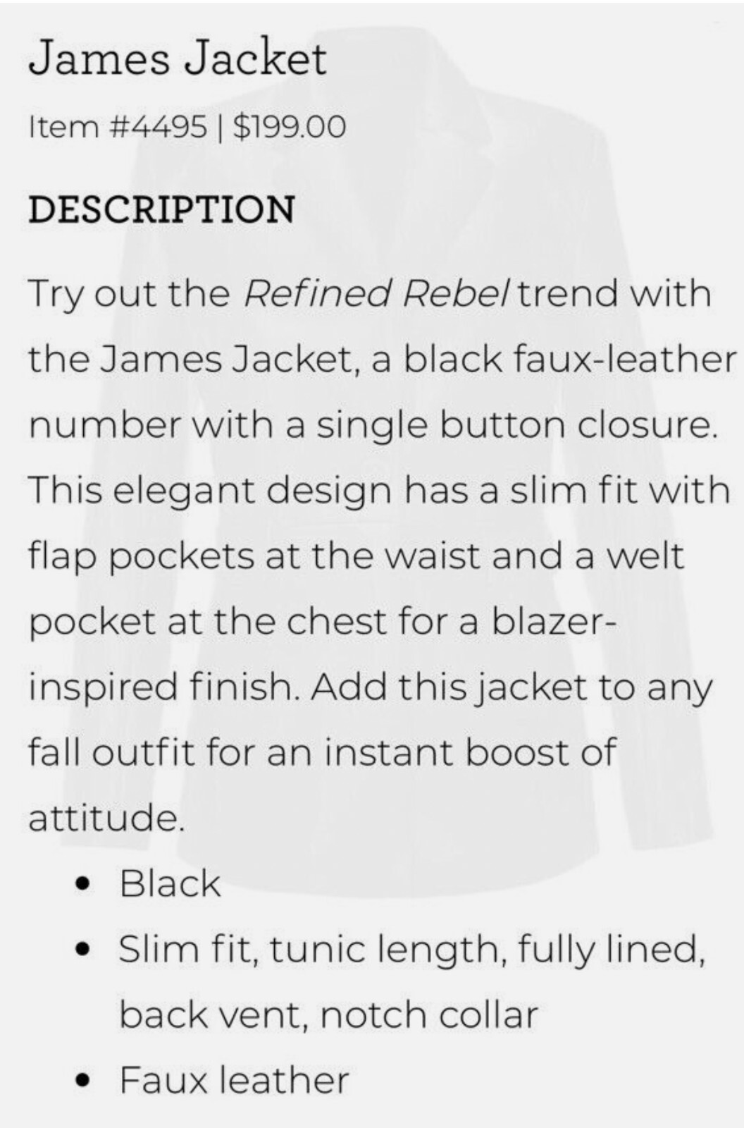 Cabi New NWT James Jacket #4495 Black XXS – XXL Was $199
