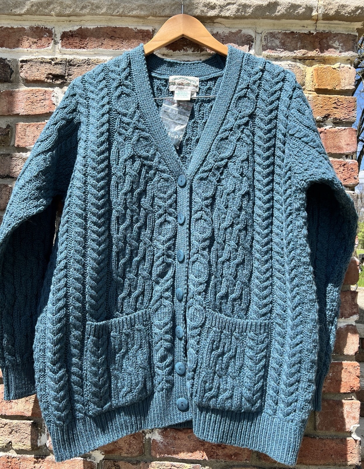 Aran Crafts 100% Merino Wool Women’ Cardigan Ireland Sz XL Fisherman Cottagecore