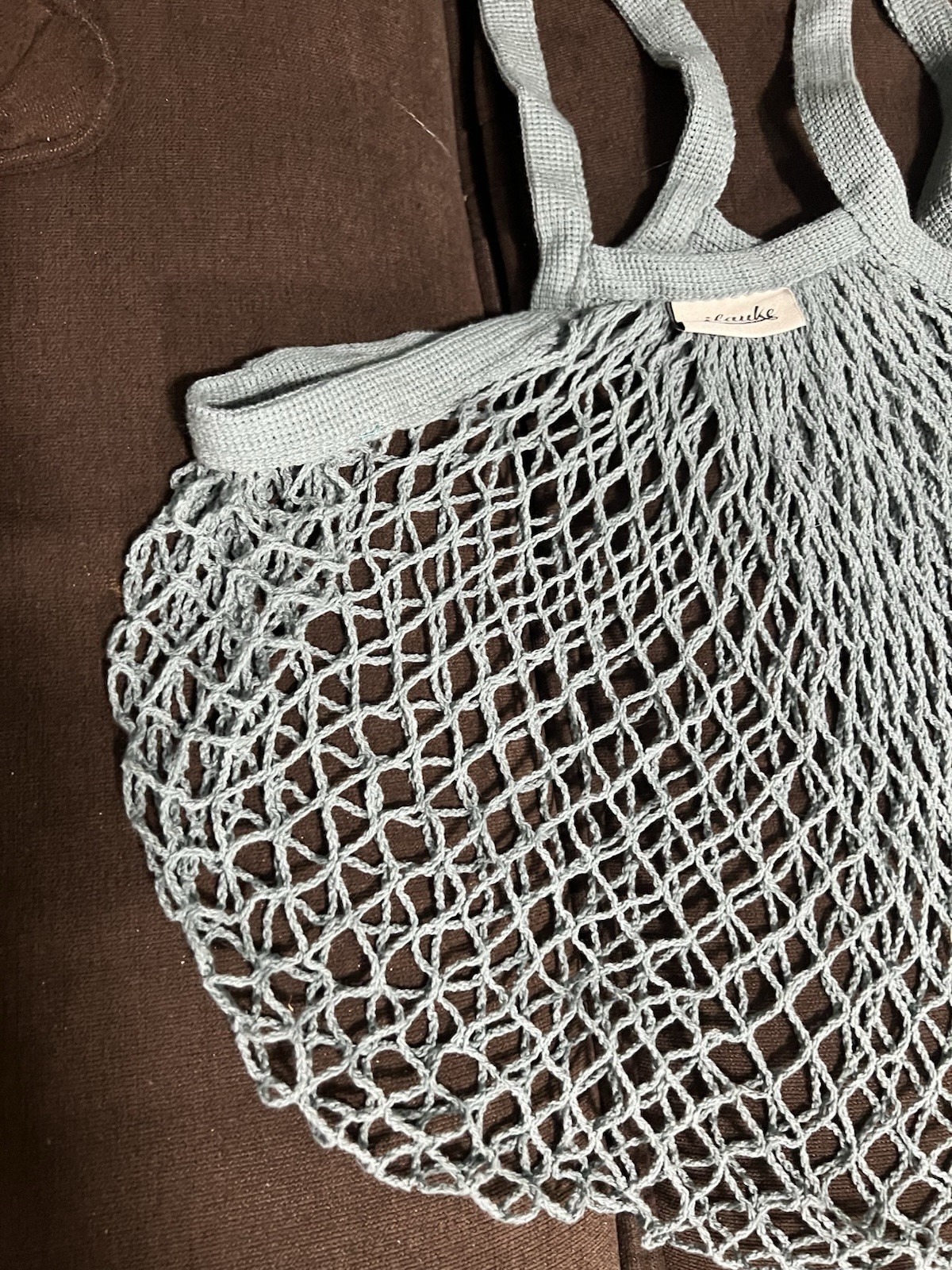 Ilauke Reusable Cotton Knit Mesh Net Tote Bag in Teal color, Lightweight beach.
