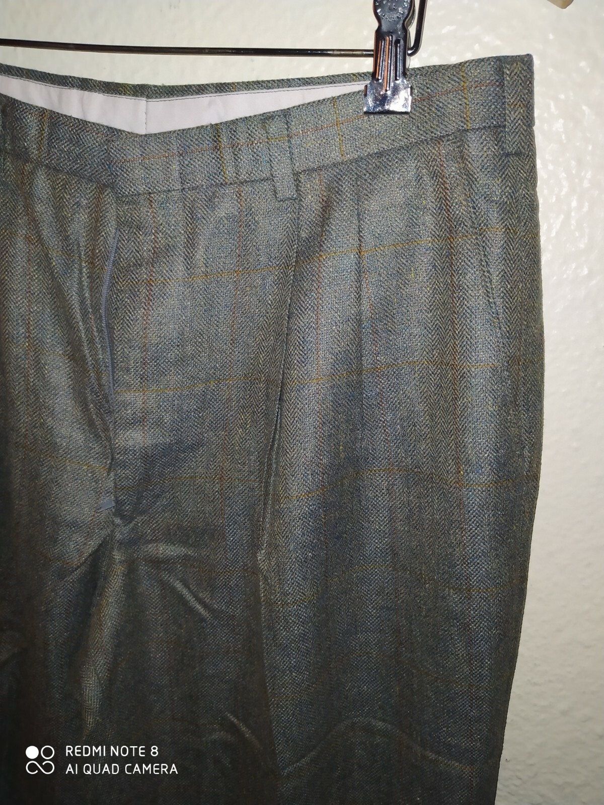 Vintage Bespoke Plaid Tweed silky Wool Check Men Trousers Pleated Pants 32 x 32
