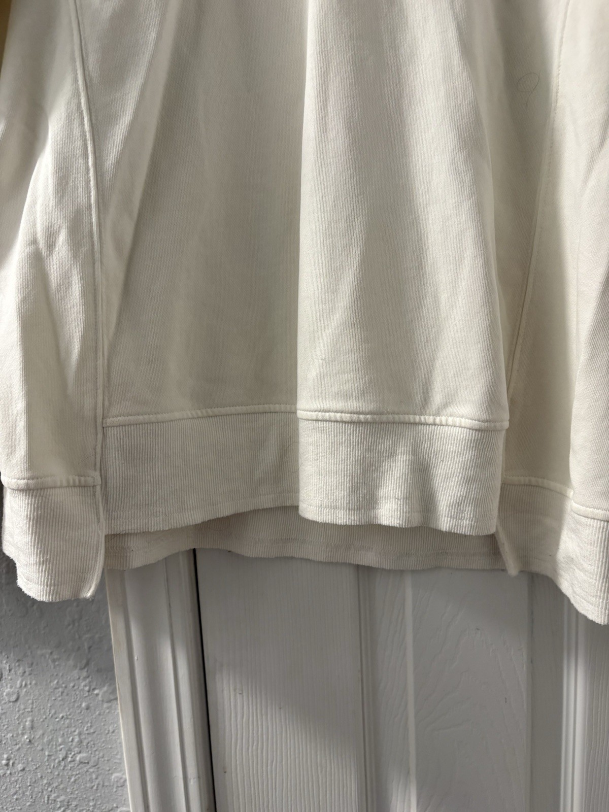Mythbelle Ivory Crewneck Cotton Knit Pullover Sweatshirt Ribbed Hem L