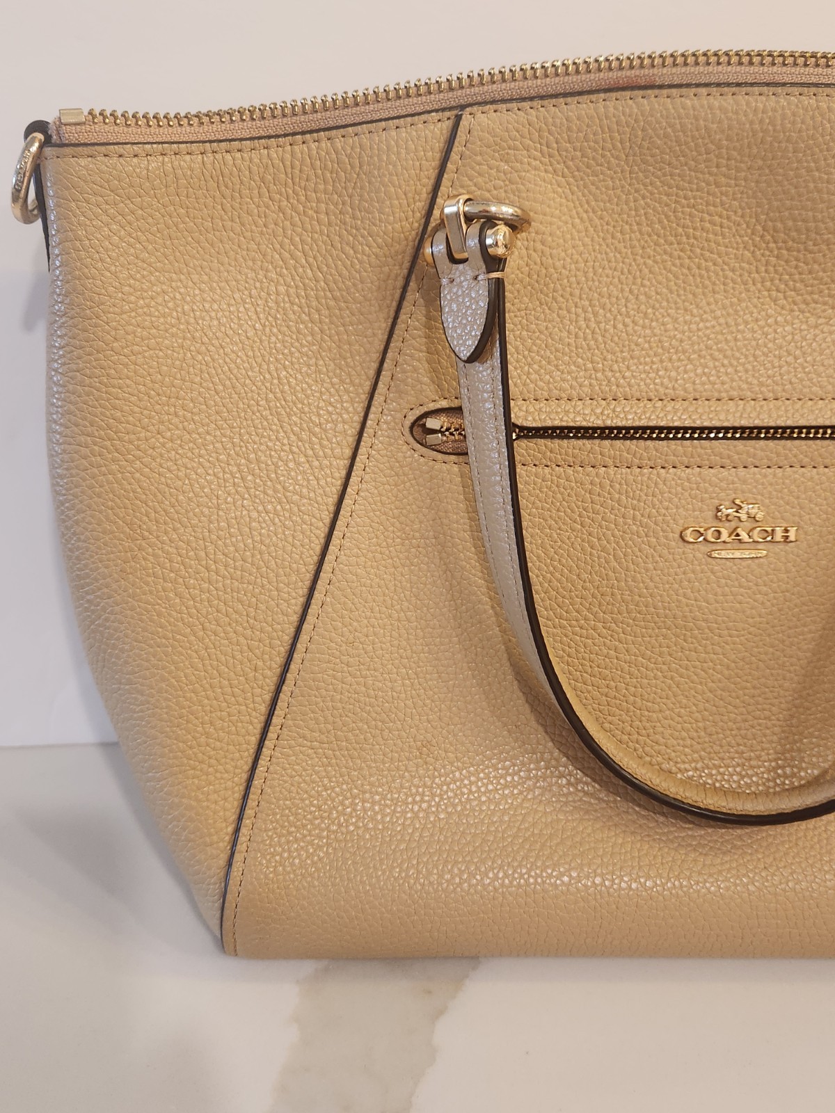 Coach Prairie Pebbled Leather Satchel Crossbody Women’s Handbag – Camel/Tan