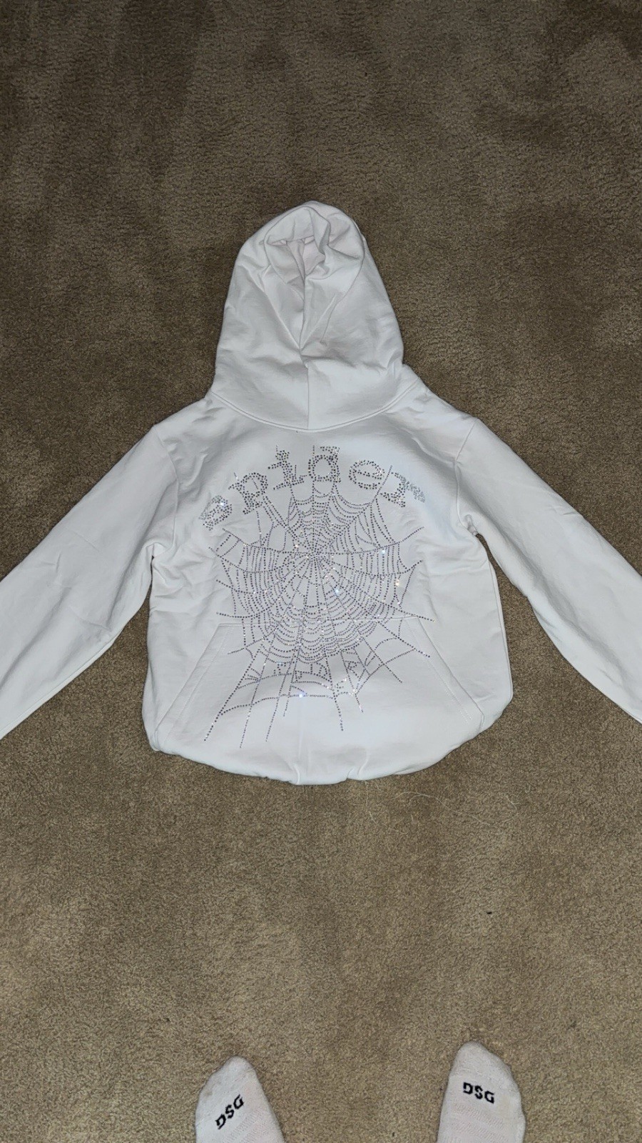 Sp5der OG White Rhinestone Hoodie, NOT POLYESTER, 1:1 Quality Replica