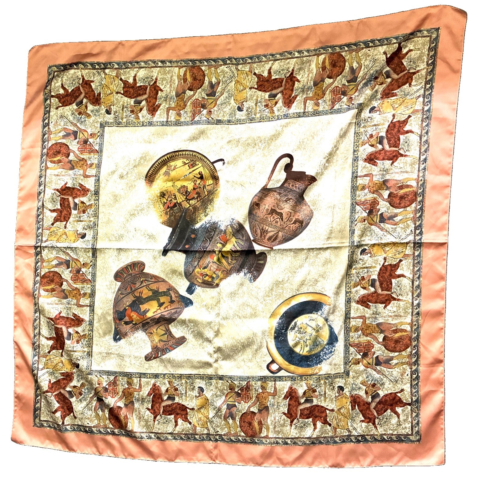 Vintage Italy Scarf 34” Equestrian Horse Ancient Greek Roman Art Polyester