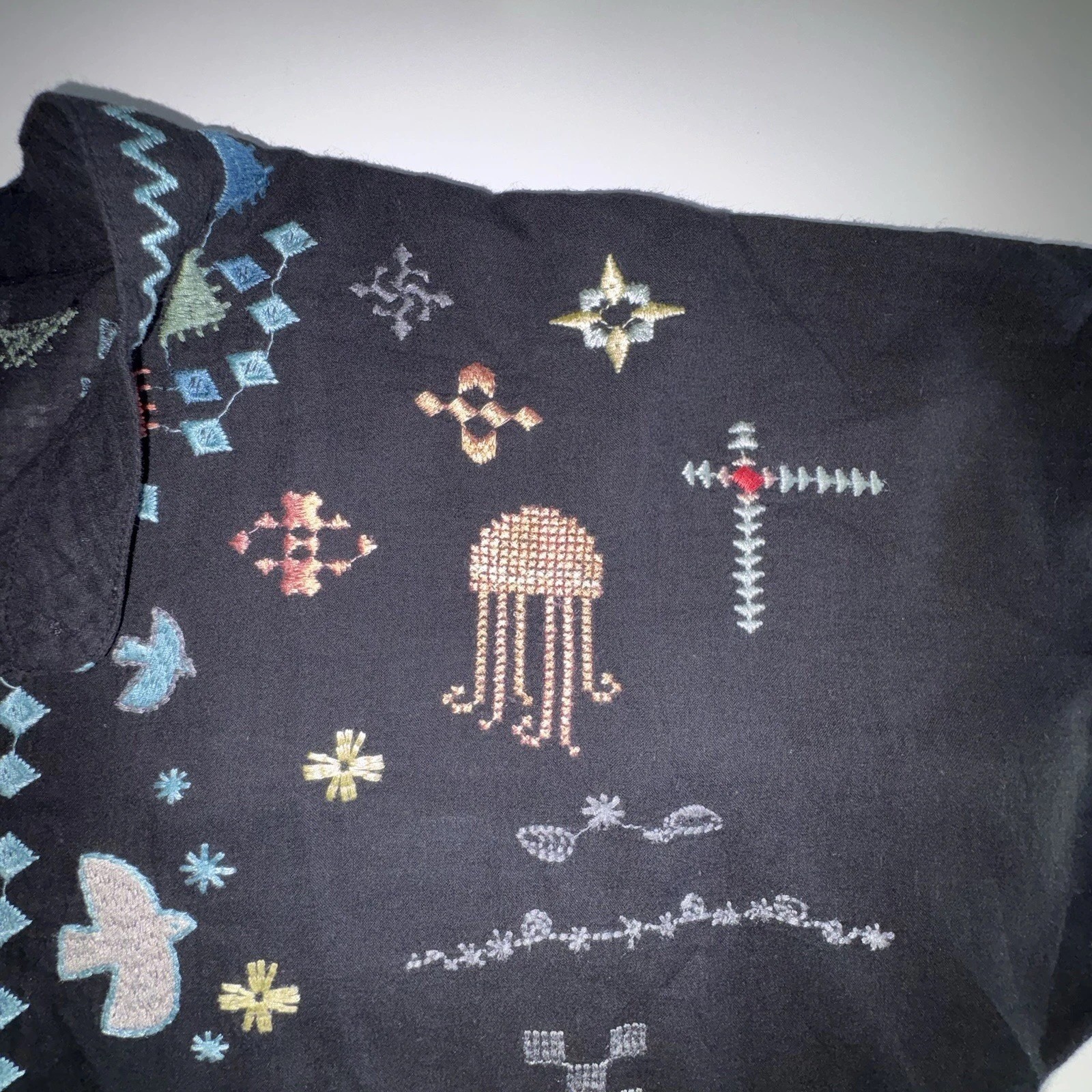 Johnny Was Pete&Greta Top Black Seraphina Embroidered Short Sleeve Size Small