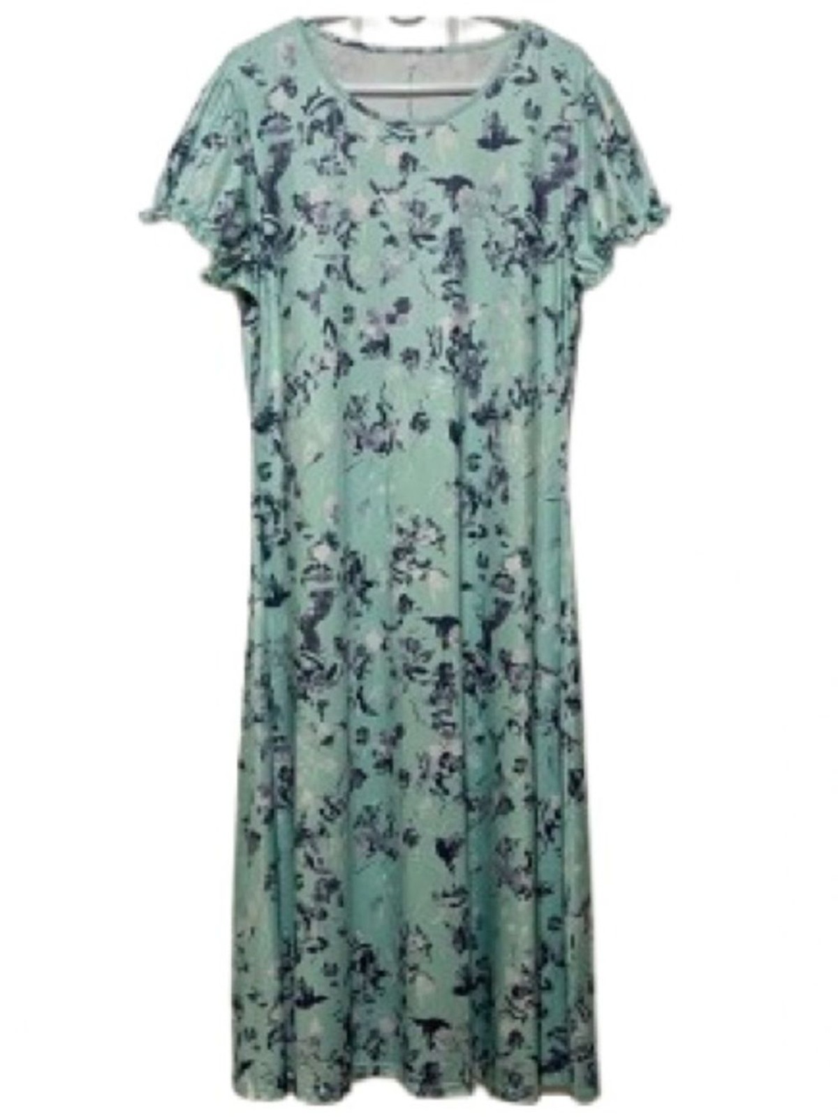 Romantic Malachite Green Floral Midi Dress Flutter Sleeve Size XL