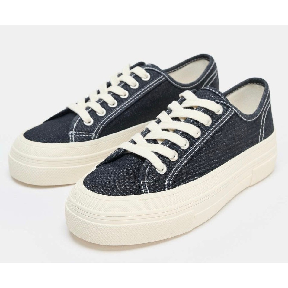 Zara Denim Fabric Platform Sneakers SZ 38 (7.5 US)