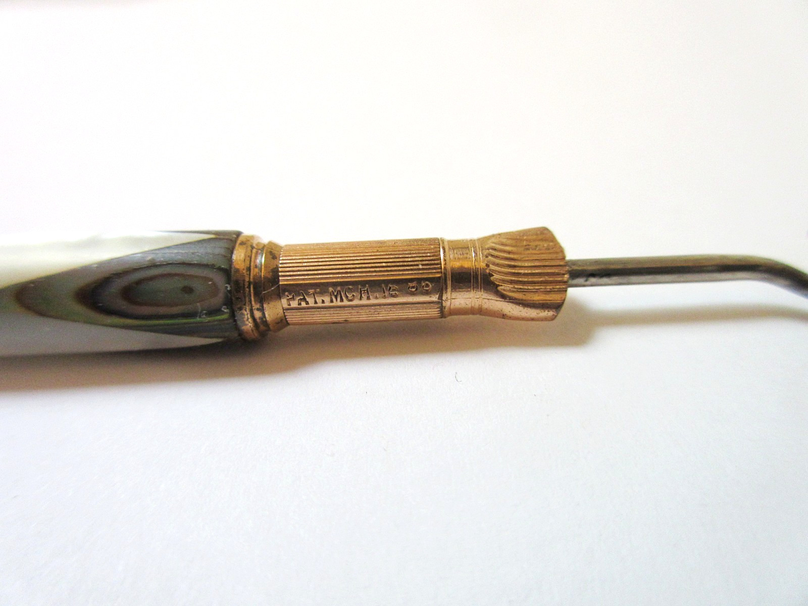 Antique Propelling Glove Button Hook Mother of Pearl Abalone