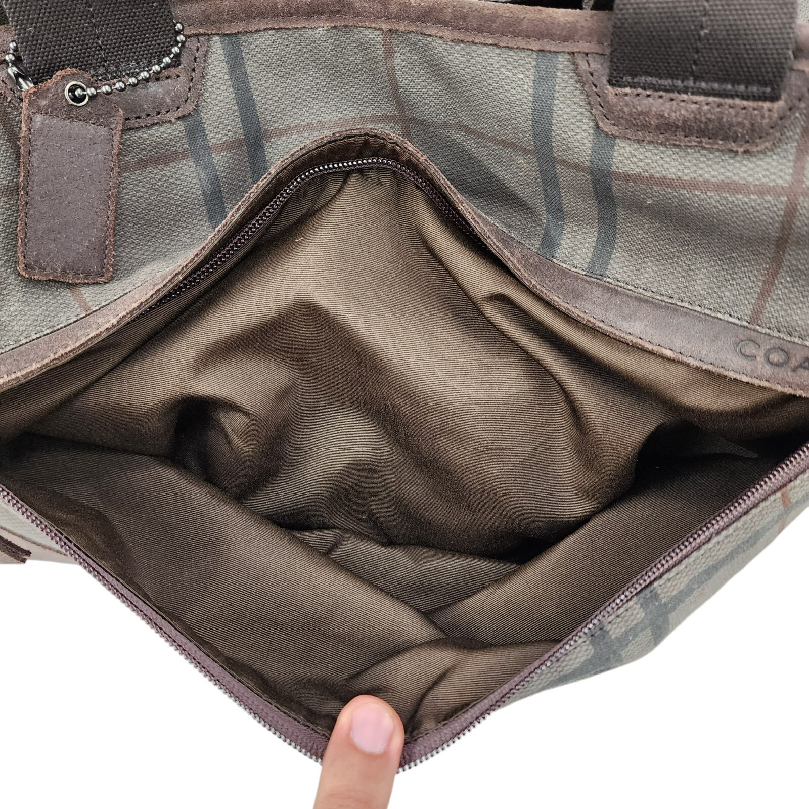 COACH Camden Brown Plaid Fatigue Canvas Tatersall Tote Weekend Travel Bag