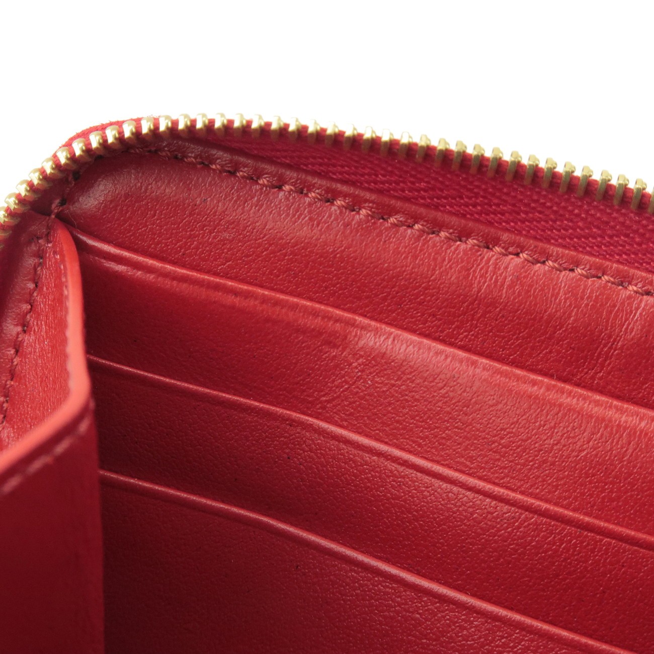 CELINE Leather Compact Zippy Wallet Coin Case C-charm Red Authentic Used F/S