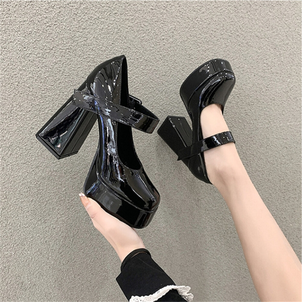 Women’s Ultra-High Chunky Heels with Platform Patent Leather Mary Jane Pumps