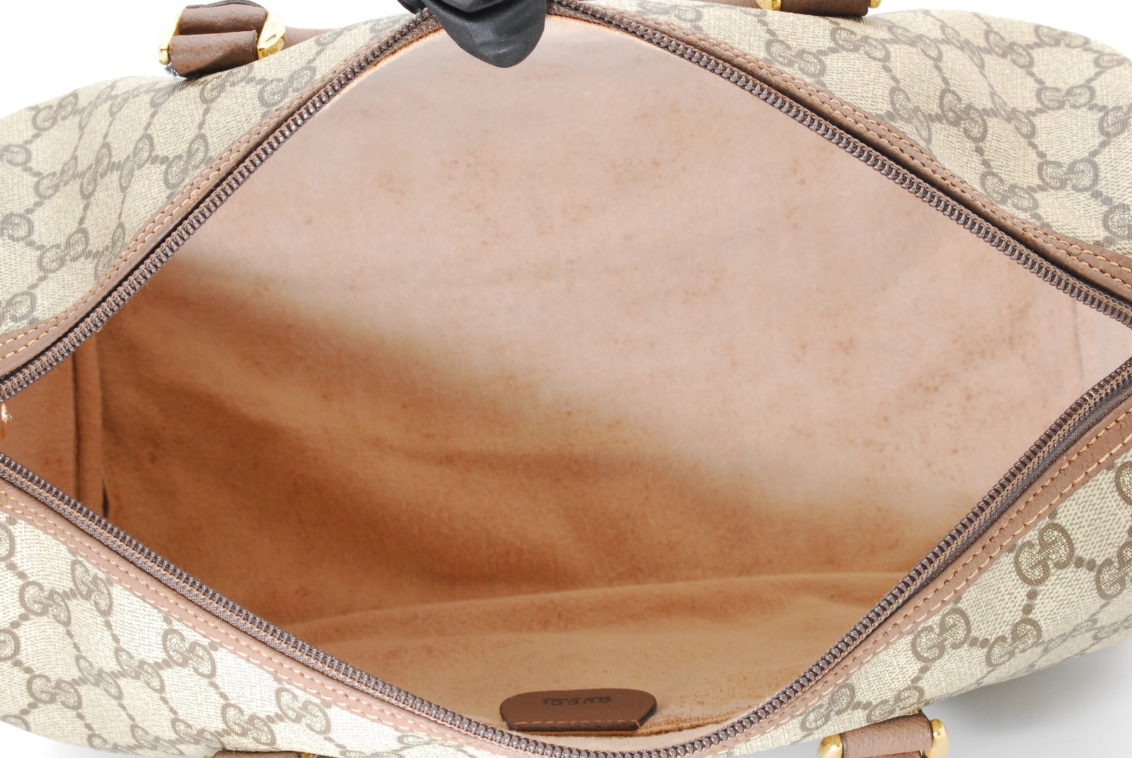 Gucci GG Supreme Canvas Leather Boston Bag Beige Brown