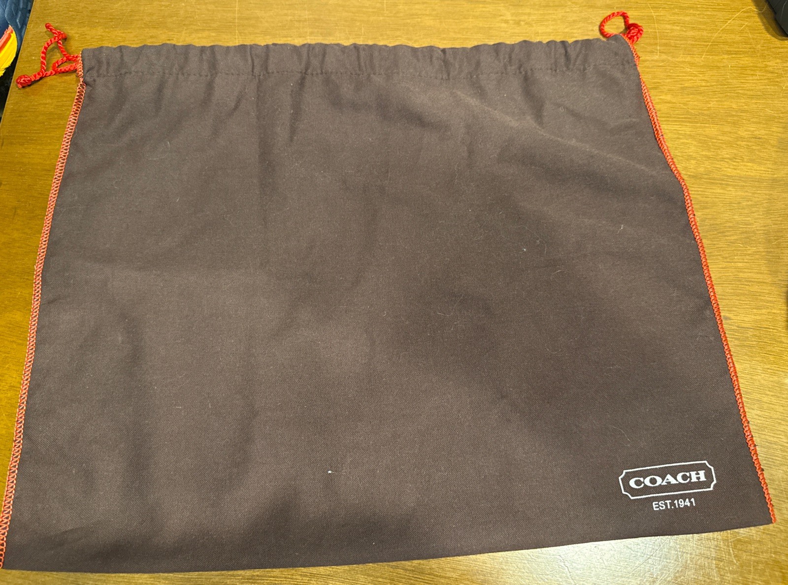 COACH Dust Bag Brown Red Drawstring Purse Storage Cover 15.5”x12.75″