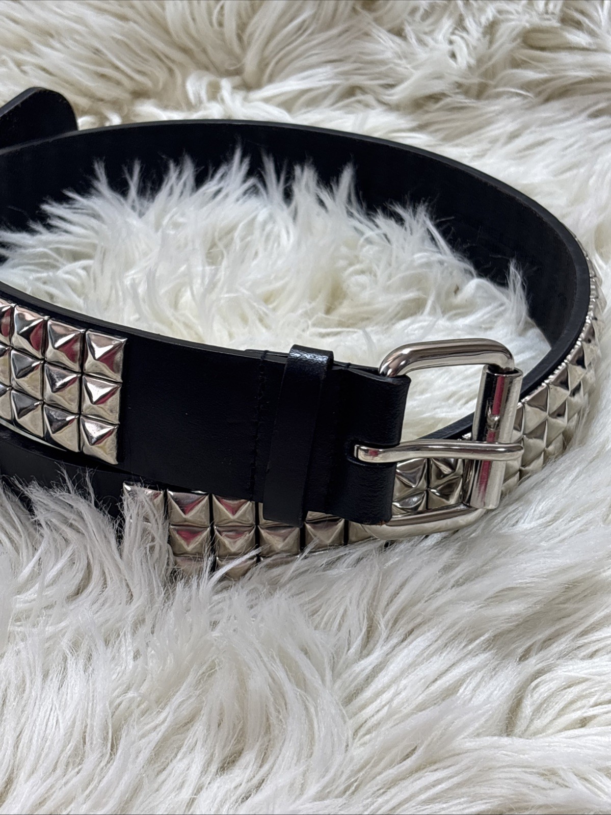 Three Row Pyramid Stud Belt Leather Studded Belt Punk Goth By Funk Plus 32/80
