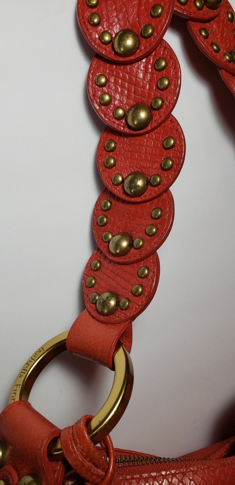 ISABELLA FIORE SNAKE CHARMER RED STUDDED EMBOSSED LEATHER SHOULDER HANDBAG $695