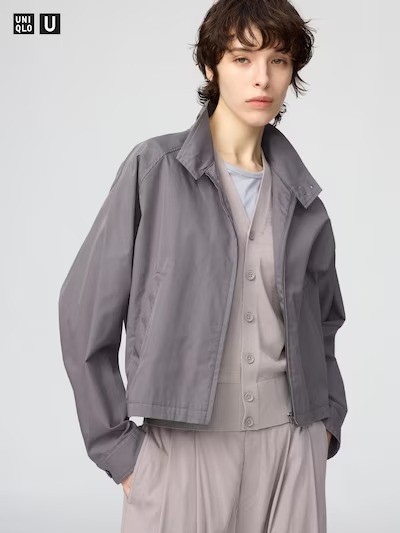UNIQLO U Cotton Blend Short Blouson Natural Dark Brown Purple Women 484032 NWT