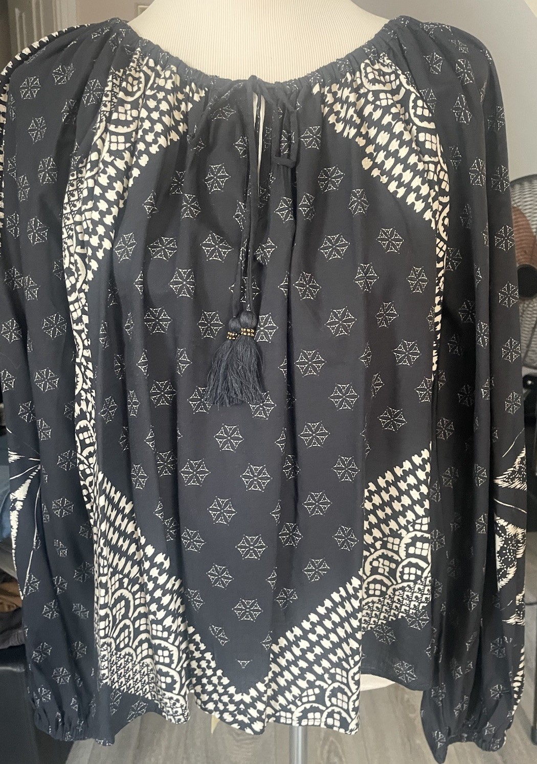 NEXT Women’s Bohemian Black/White Long Sleeved Gypsy Smock Blouse 10 NEW TAGS