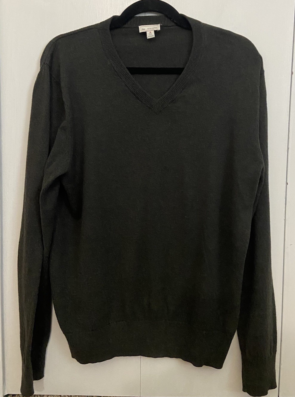 GAP Cotton Cashmere V-Neck Sweater Medium Olive Brown Knit Pullover Preppy Soft