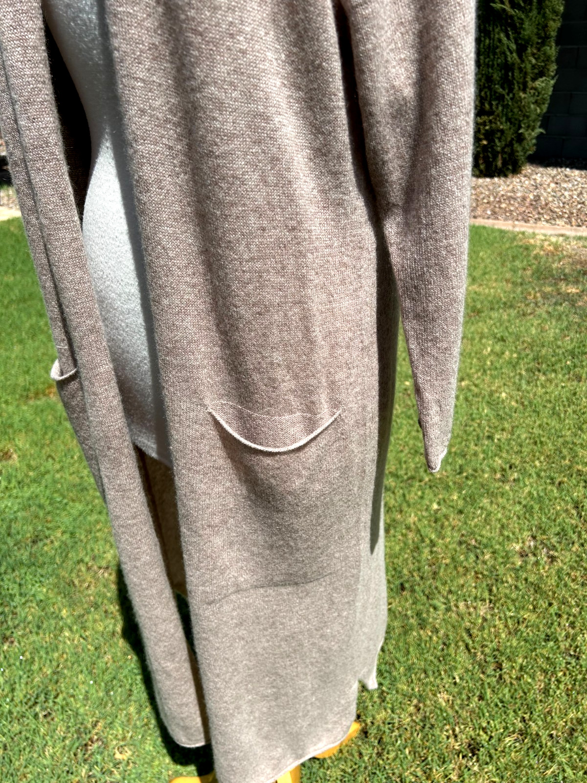 Van Winkle & Co 100% Cashmere Long Open Front Cardigan Robe XL Toast $198 NWT