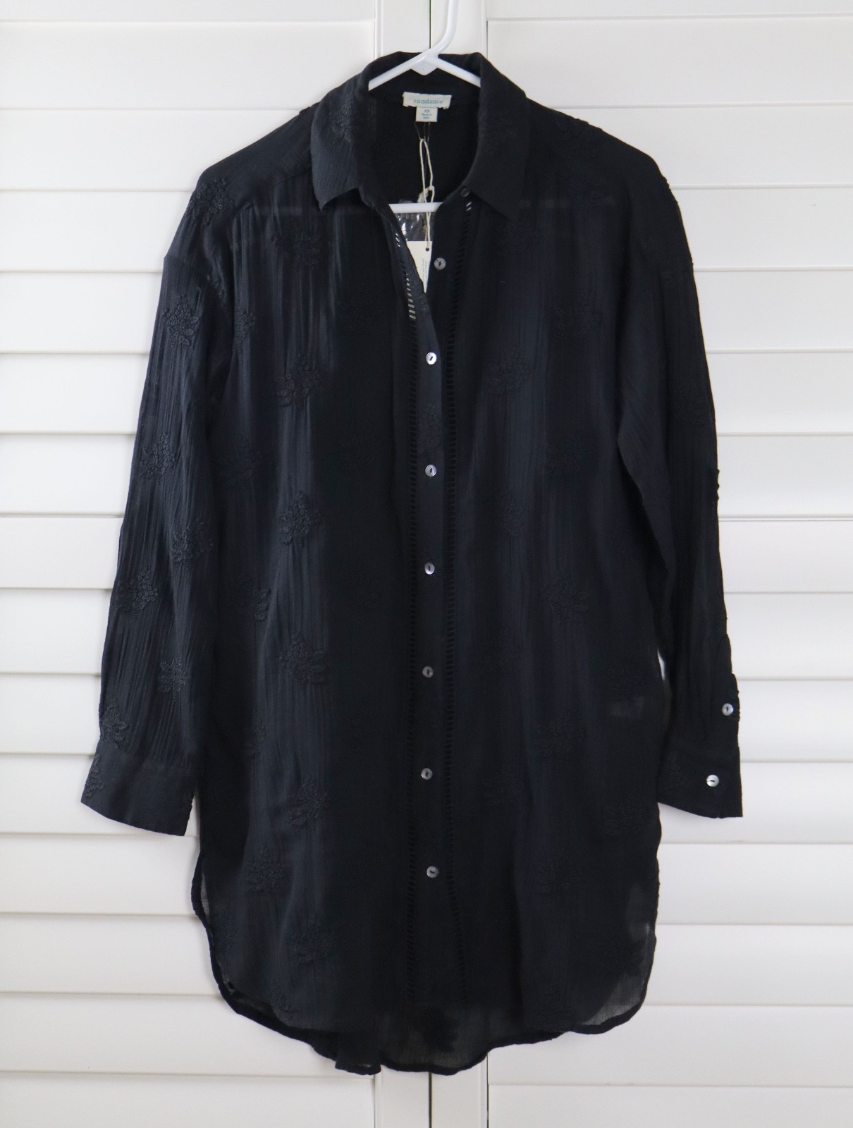 SUNDANCE Catalog NWT Cloverfield Embroidered Tunic Shirt Top in Black Size Small