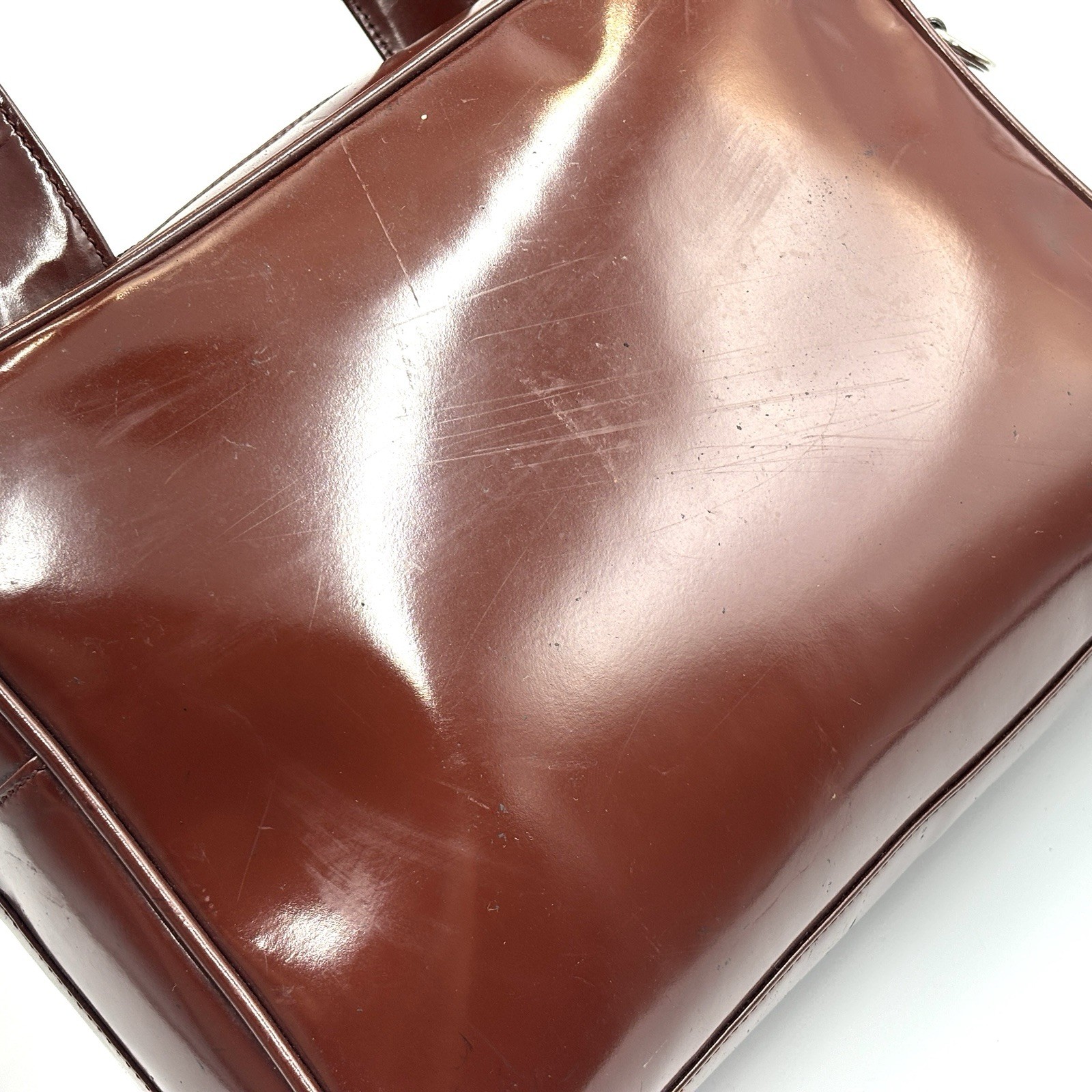 Gucci Handbag Shoulder Bag Patent Leather Interlocking G Brown Authentic