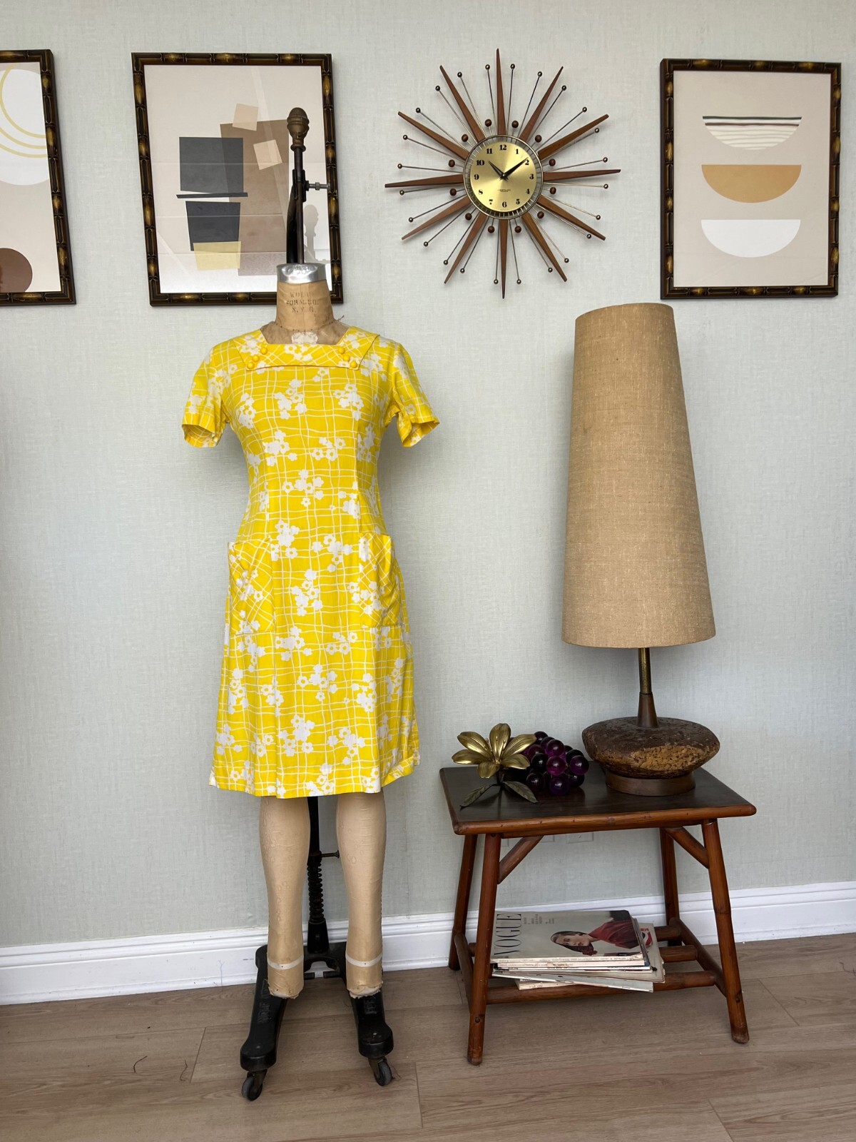 EUC Vintage 1960s Shaker Square Bill Sims Cotton Shift Dress with Pockets