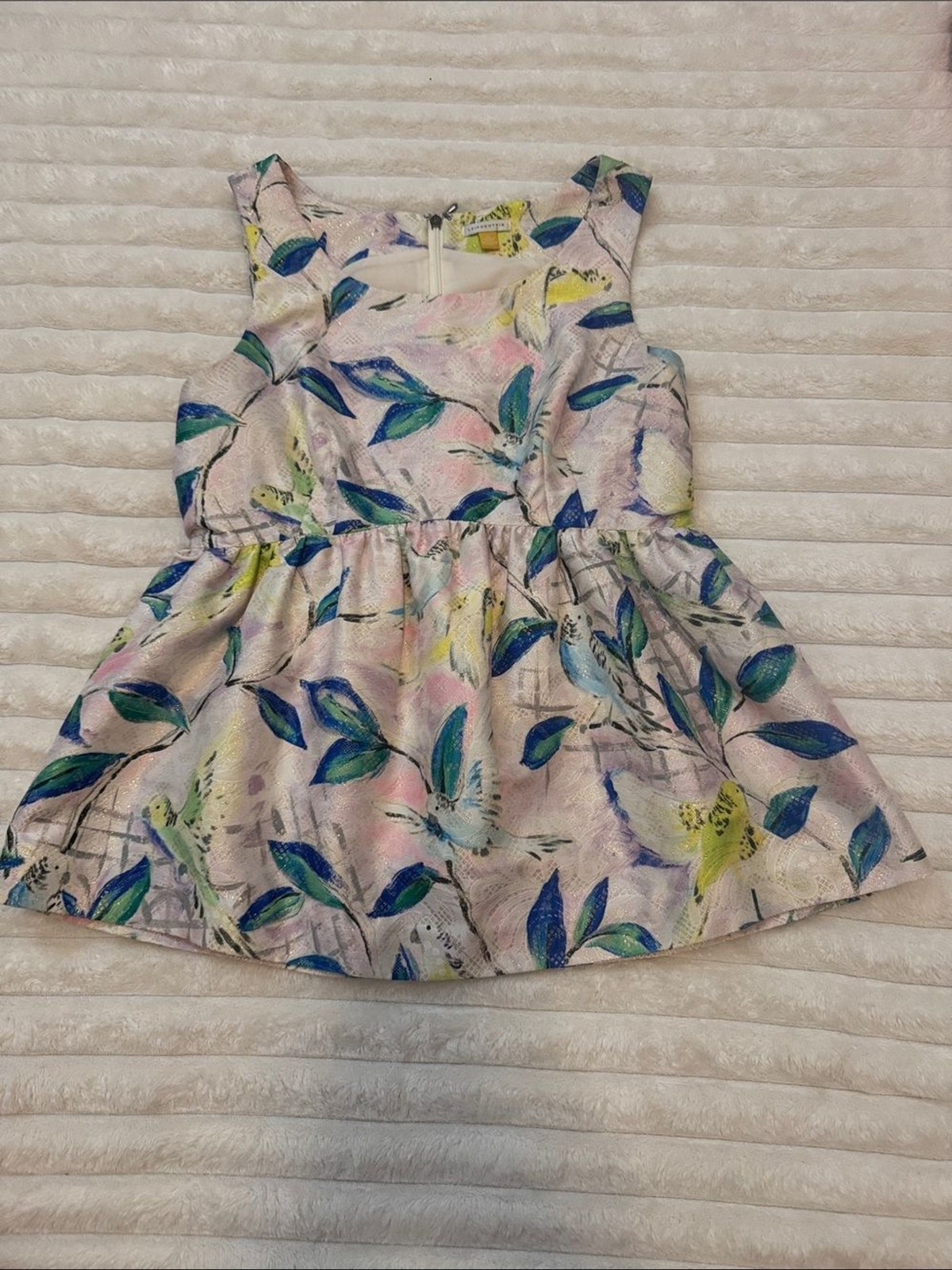 Leifsdottir Anthropologie Bird Print Peplum Top Size 6 Jacquard Sleeveless