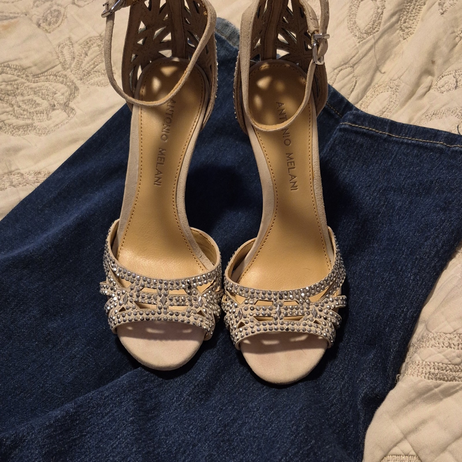 Antonio Melani Rhinestone Embellished Strappy Heels | Genuine Leather Size 6M