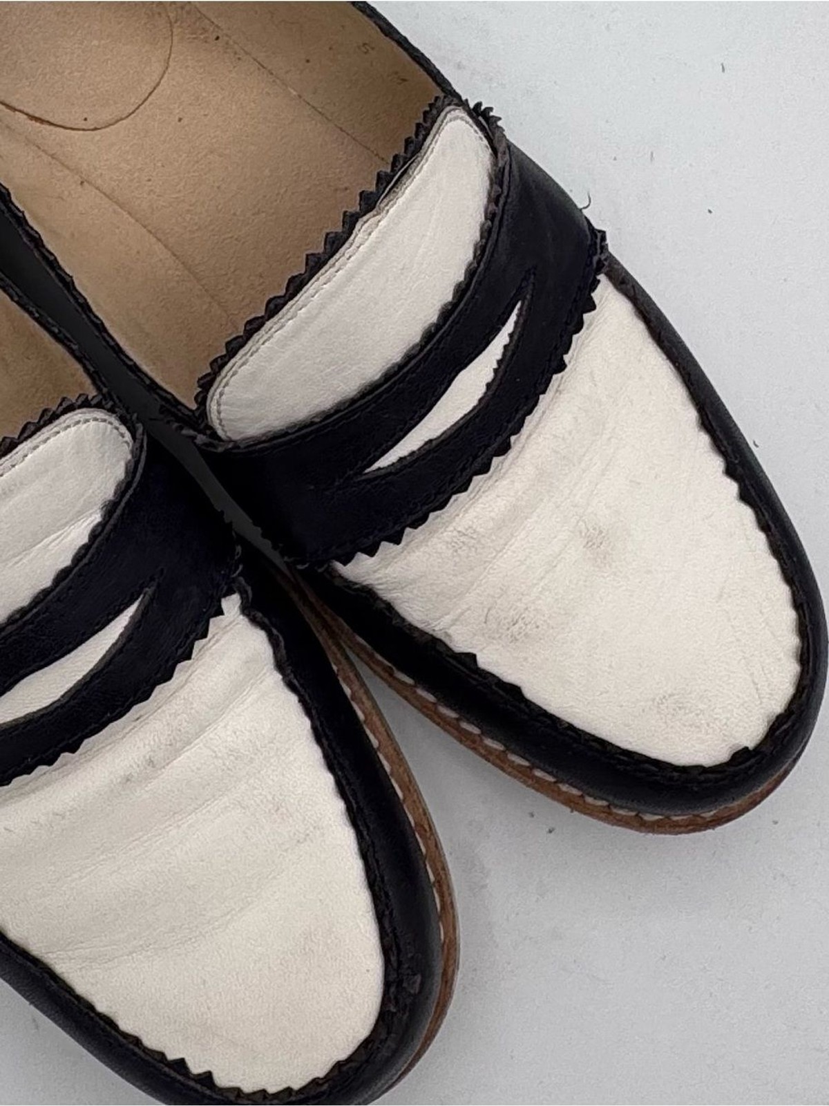 Stuart Weitzman Navy and White Two-Tone Penny Loafers