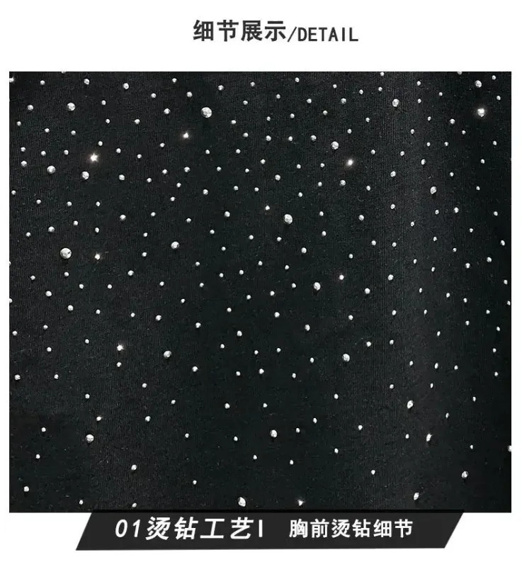 Summer Rhinestone Rivet T-shirt for Men Clothing Round Neck Casual T-shirt