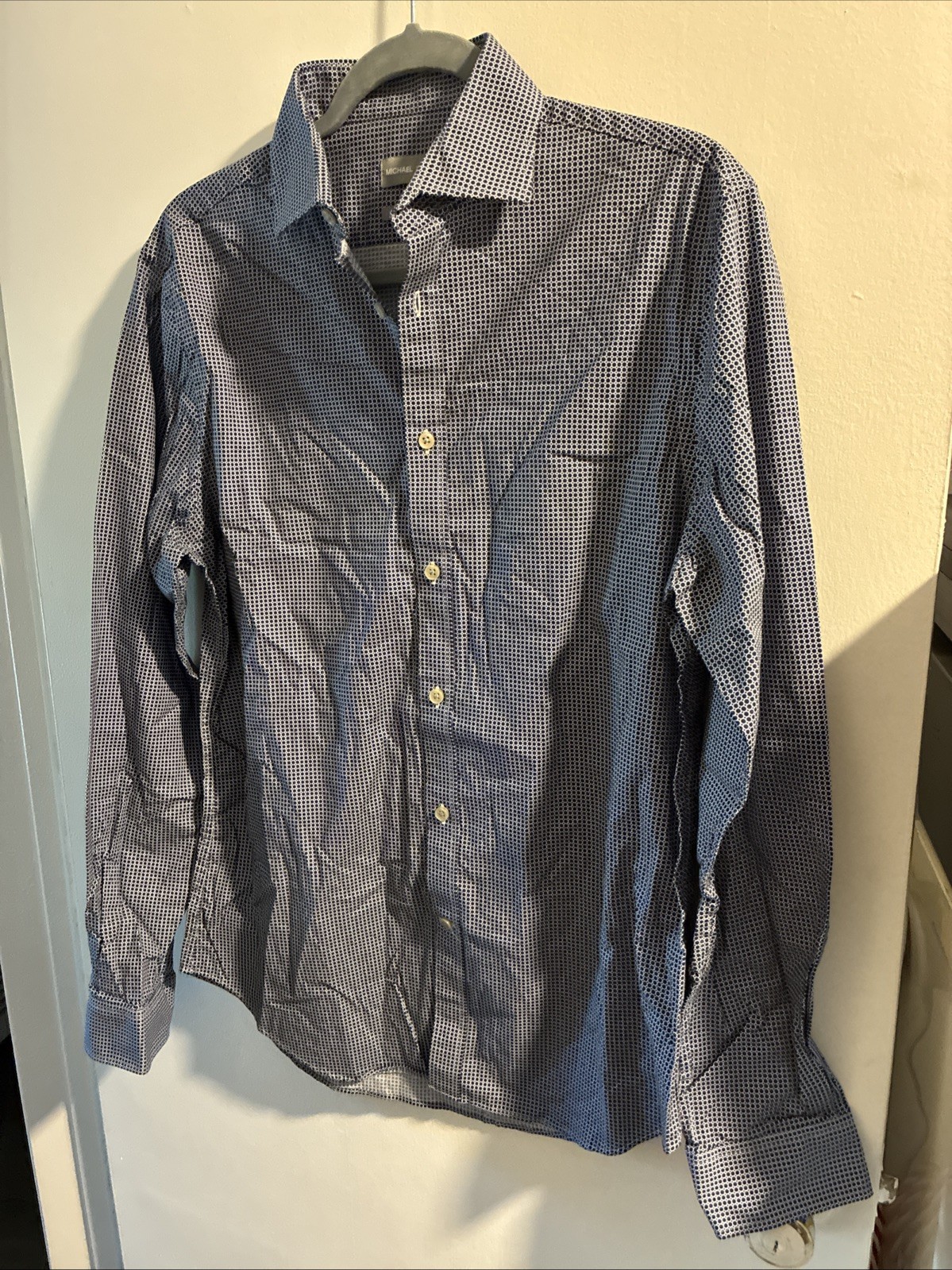 Michael Kors Slim Fit Stretch Long Sleeve Men’s Shirt Medium (15 1/2) 34-35 Blue