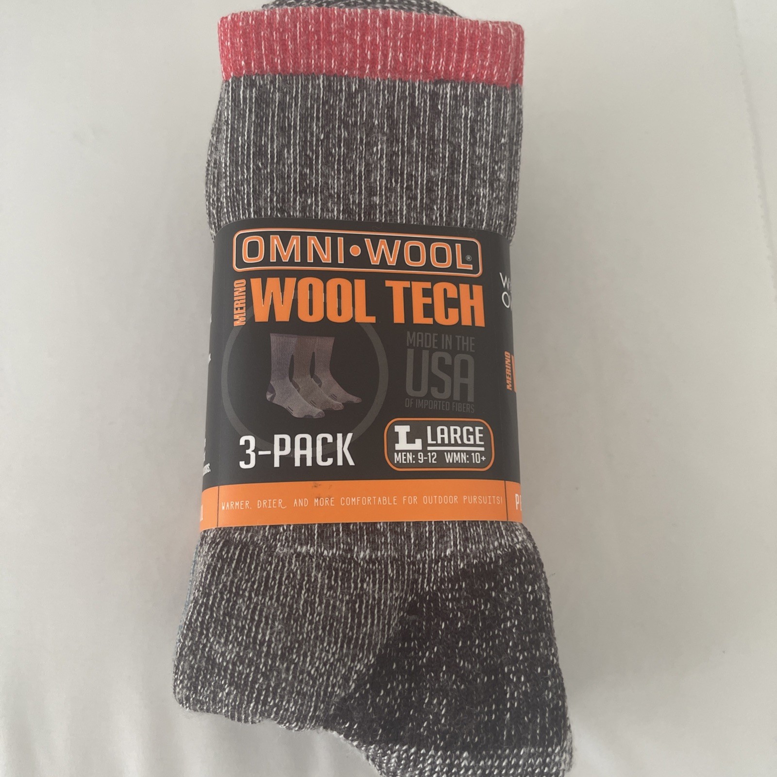 Omniwool 3-Pack Wool Tech Hiking Socks | Multicolor Size Large | New