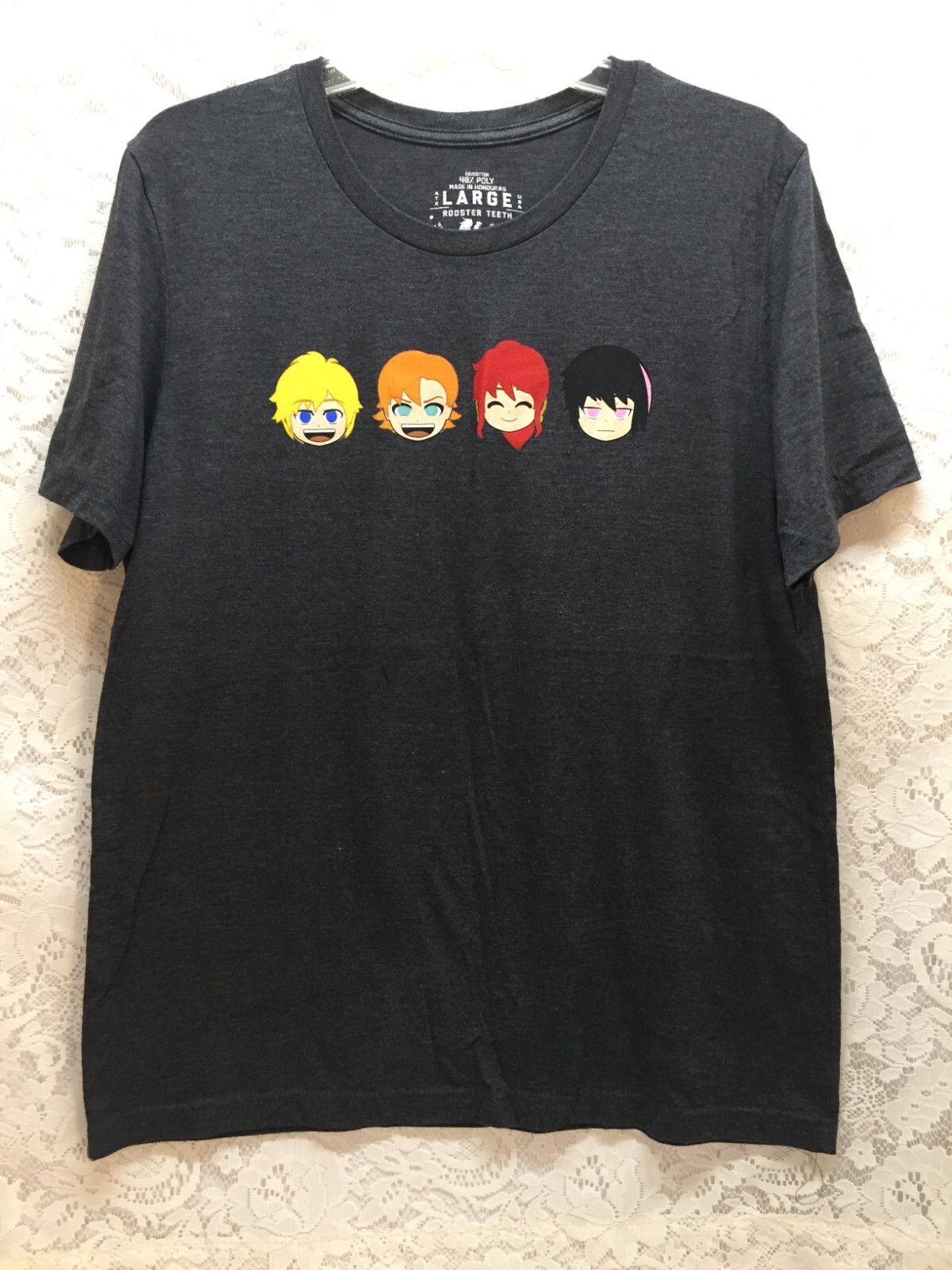 RWBY 4 Characters Rooster Teeth Men’s Graphic T-shirt Size L Dark Gray/Black