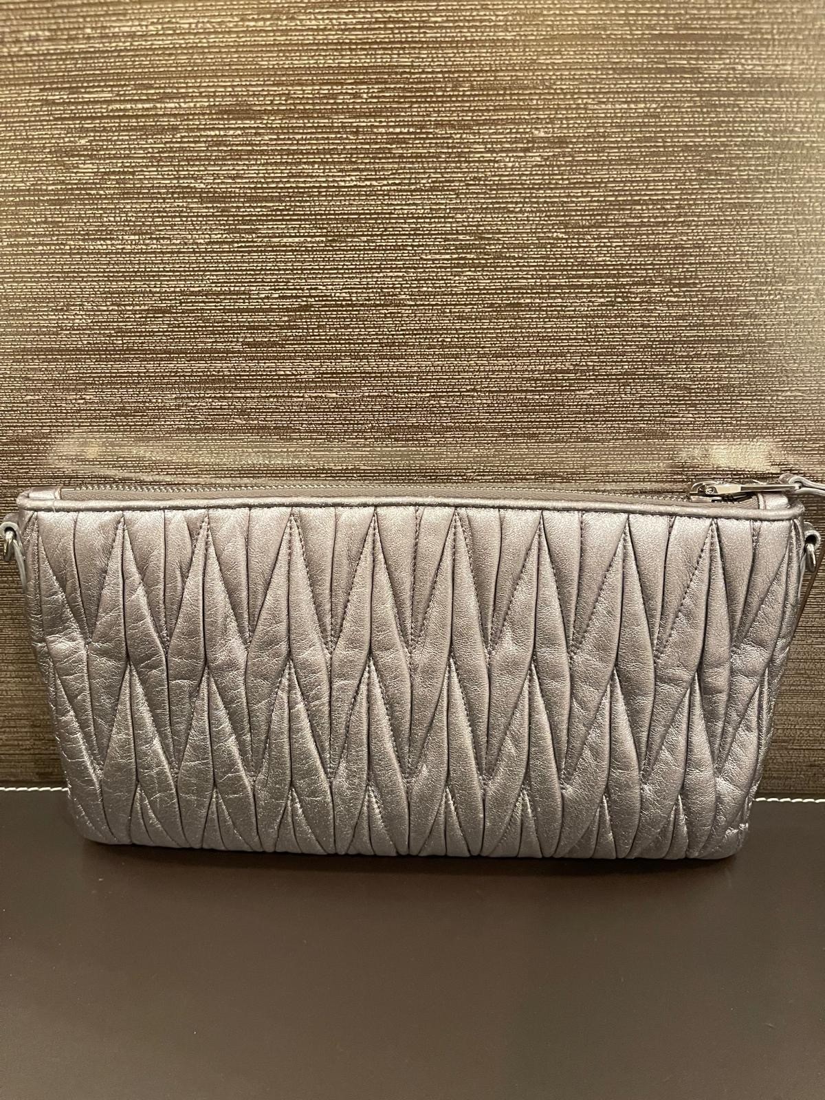 Silver Miu Miu Matelasse Metallic Leather Clutch or Crossbody Bag