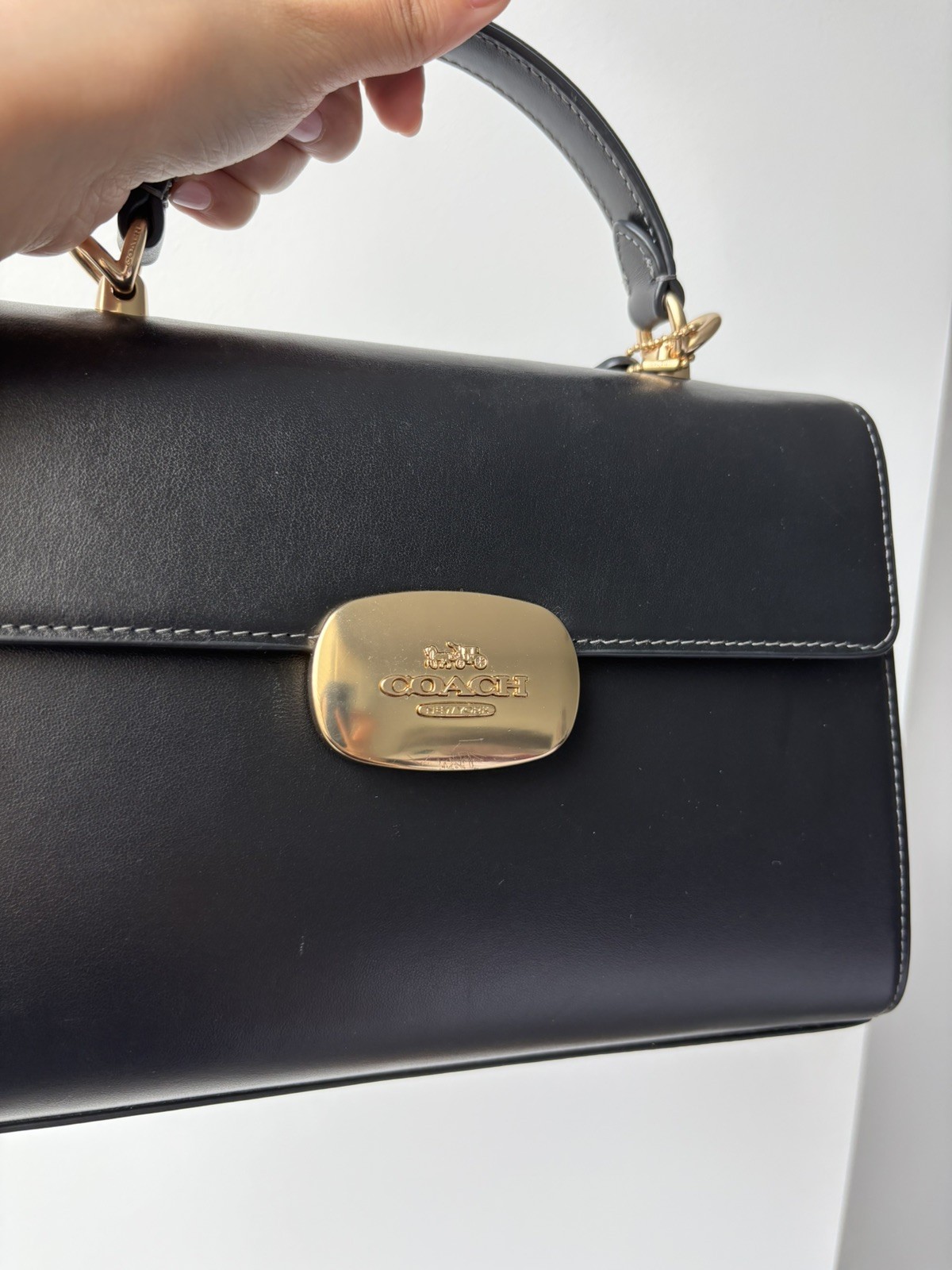 Authentic Coach Eliza Top Handle Bag Black Leather Handbag