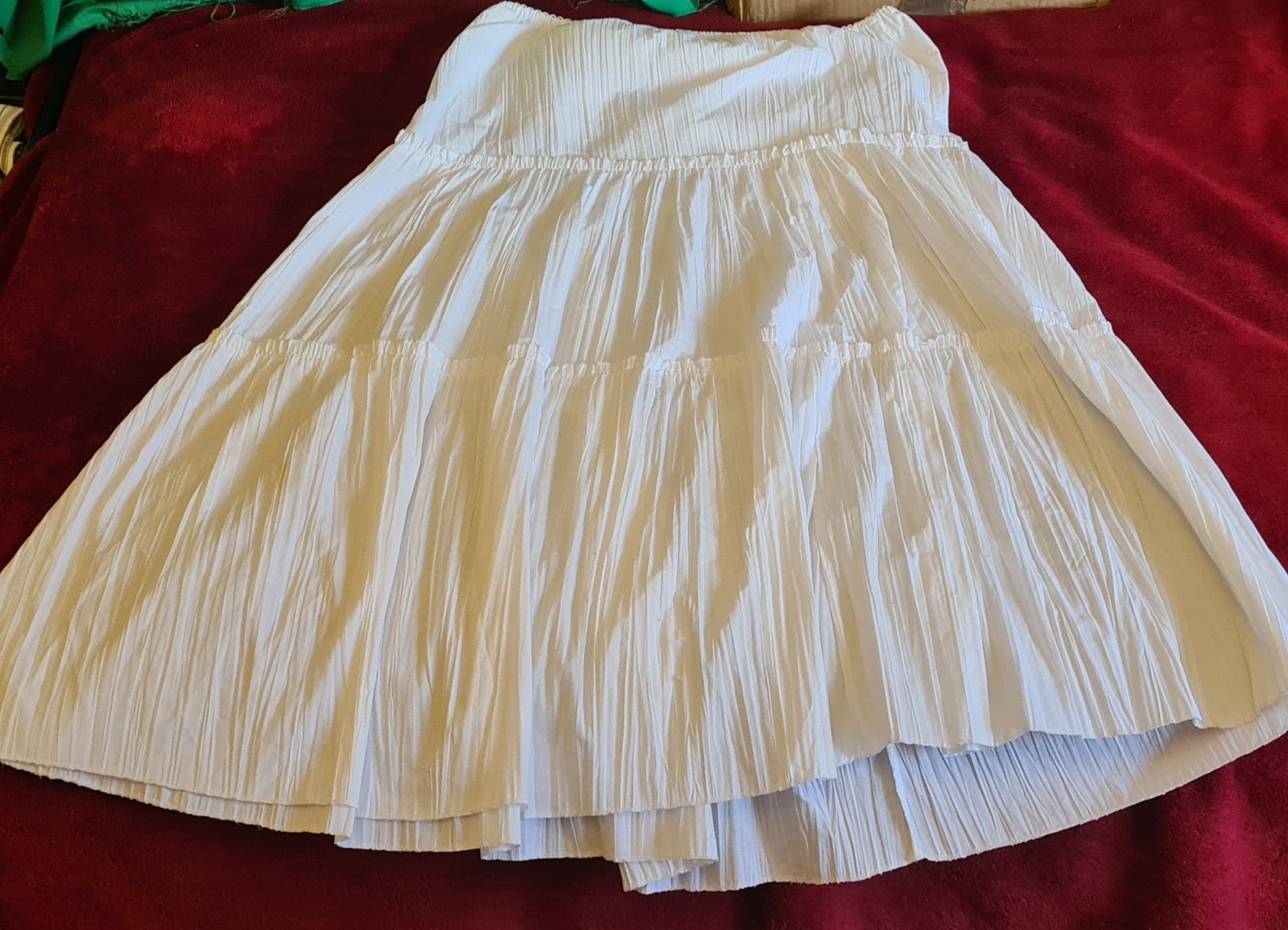 Vintage Cotton & Polyester Blend White Tiered Skirt Size 12