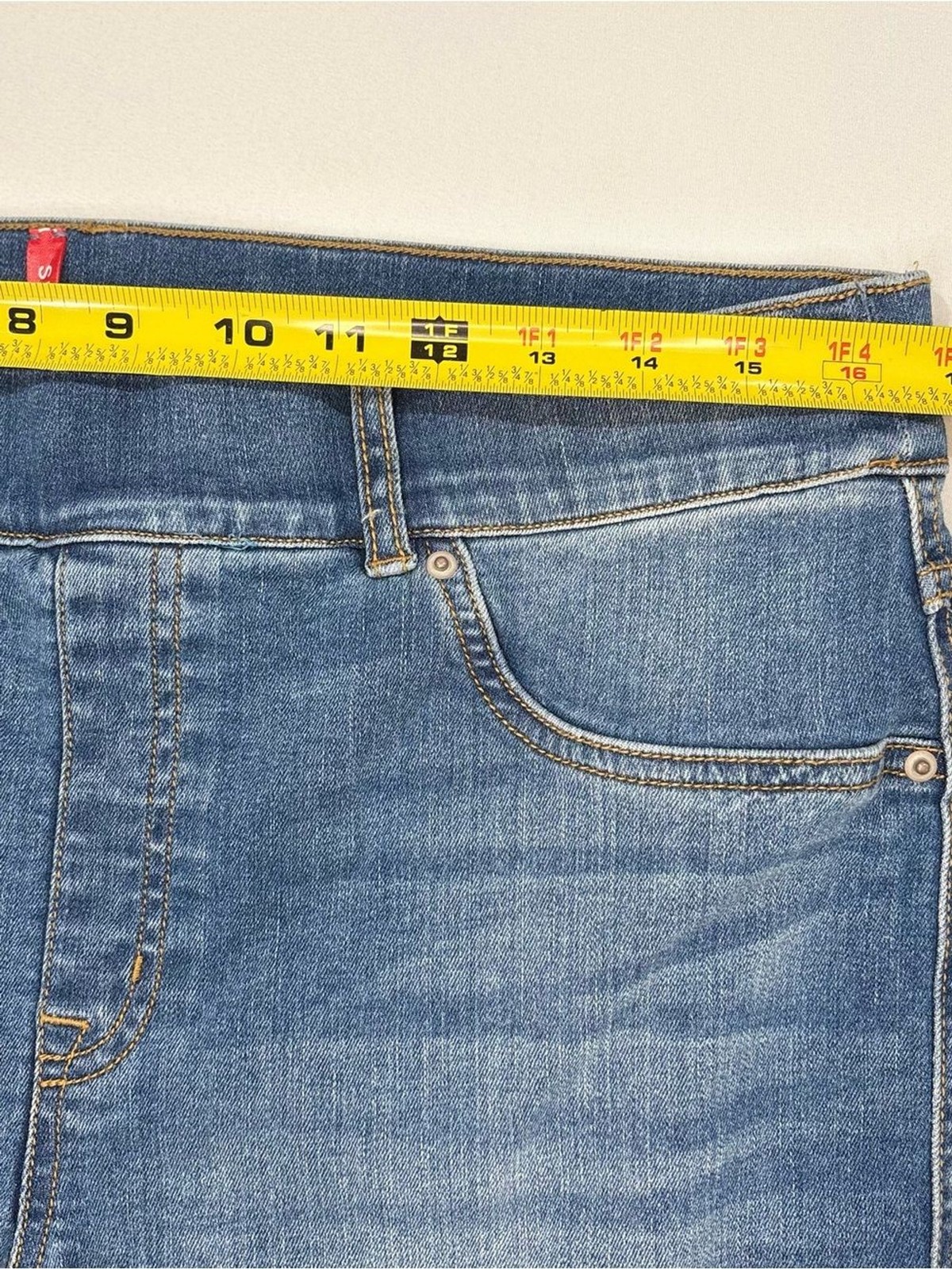 Spanx straight leg ankle jeans pull on vintage indigo small tummy control